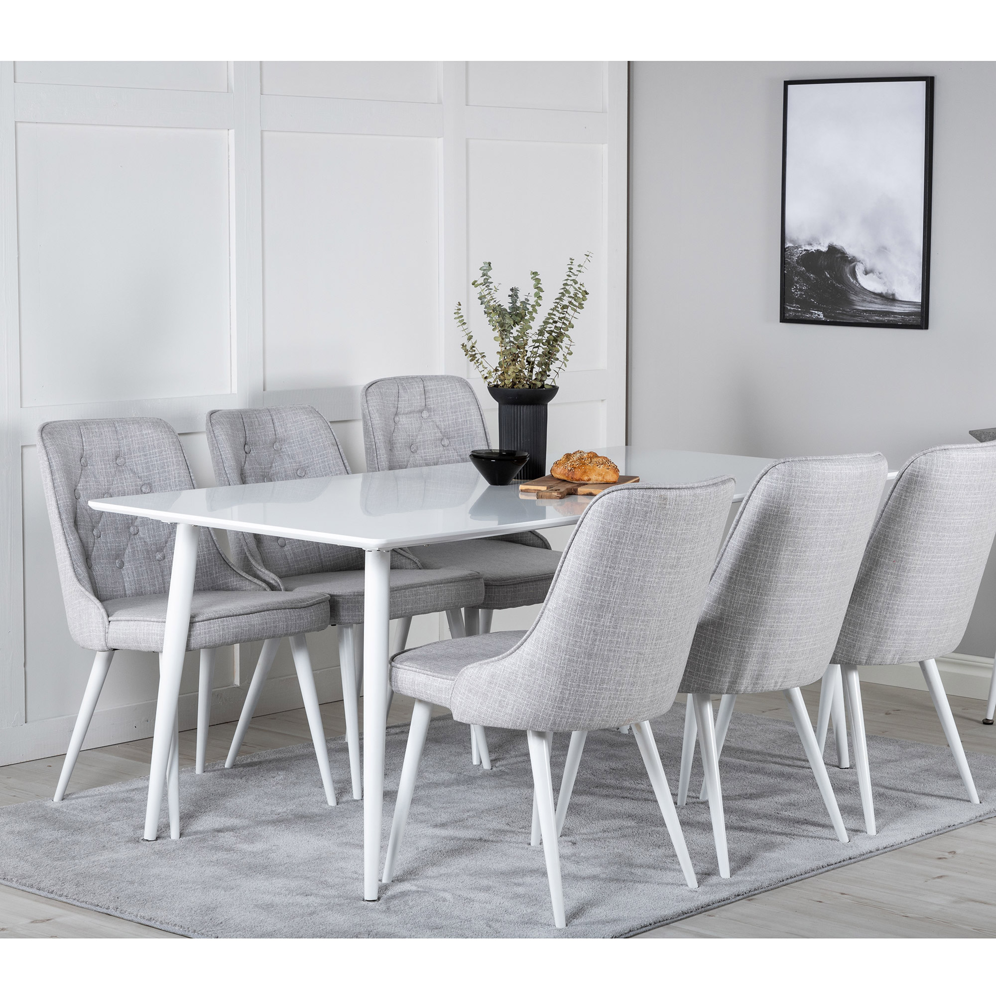 Spisegruppe Venture Home Pobbie med 6 Vera Stoler Hvita Ben