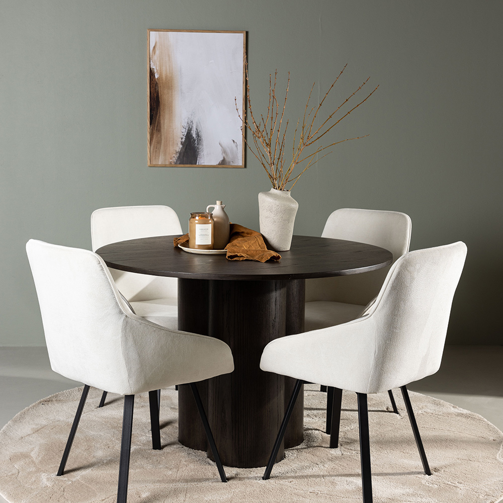 Spisegruppe Venture Home Olivia Ø110 cm med 4 stk Rosie Stoler