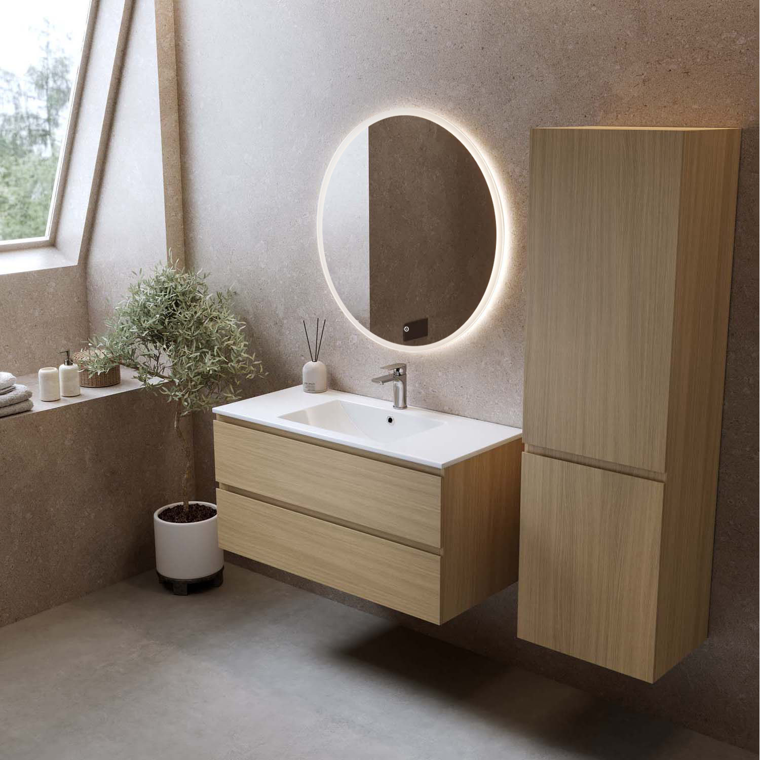 Tvättställsskåp Bathlife Eufori med Tvättställ och Spegel Skina