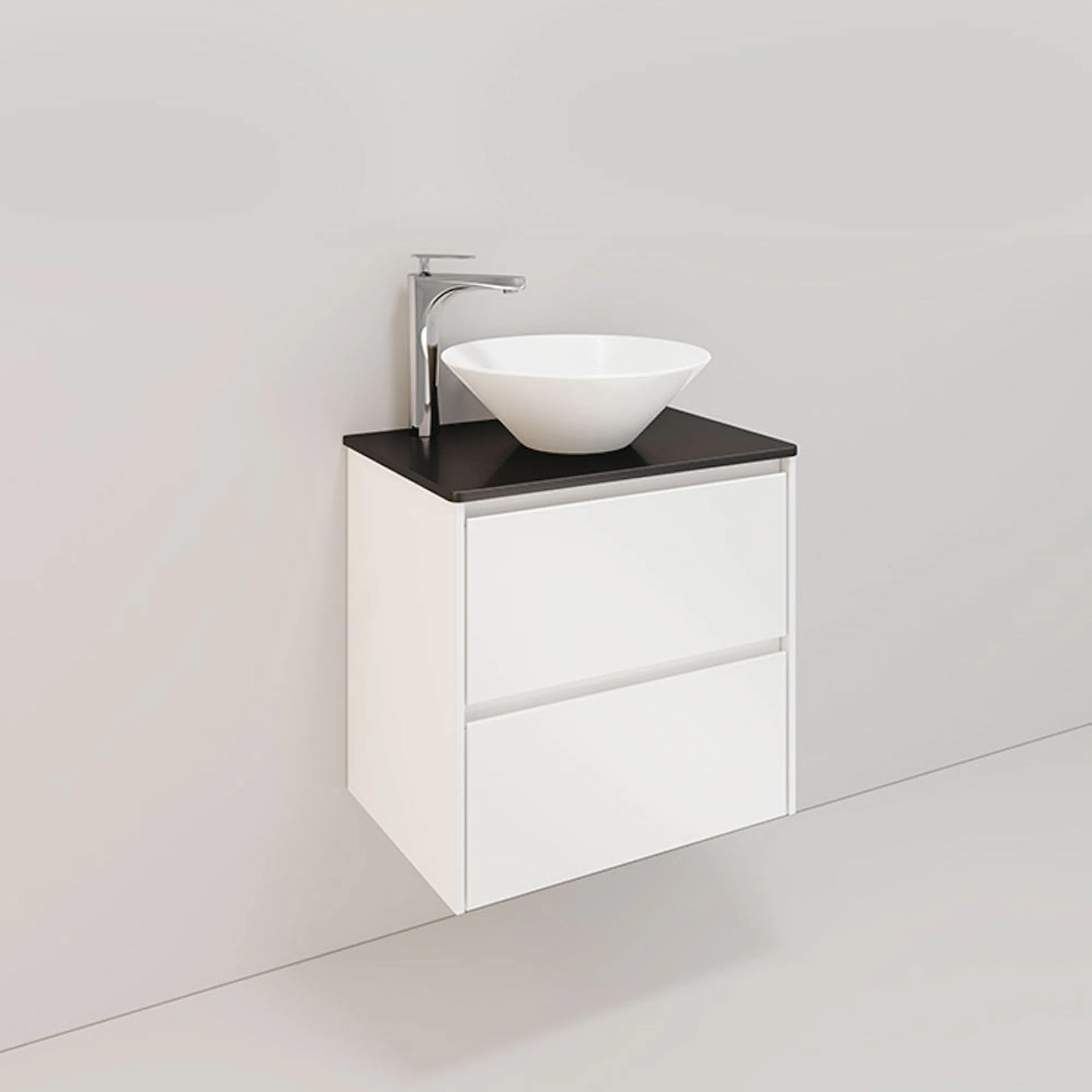 Tvättställsskåp Noro Lifestyle Concept 600 Vit, 2 lådor 600m BxH: 60x61,5 cm, 2 skuffer, Sentrert Servant