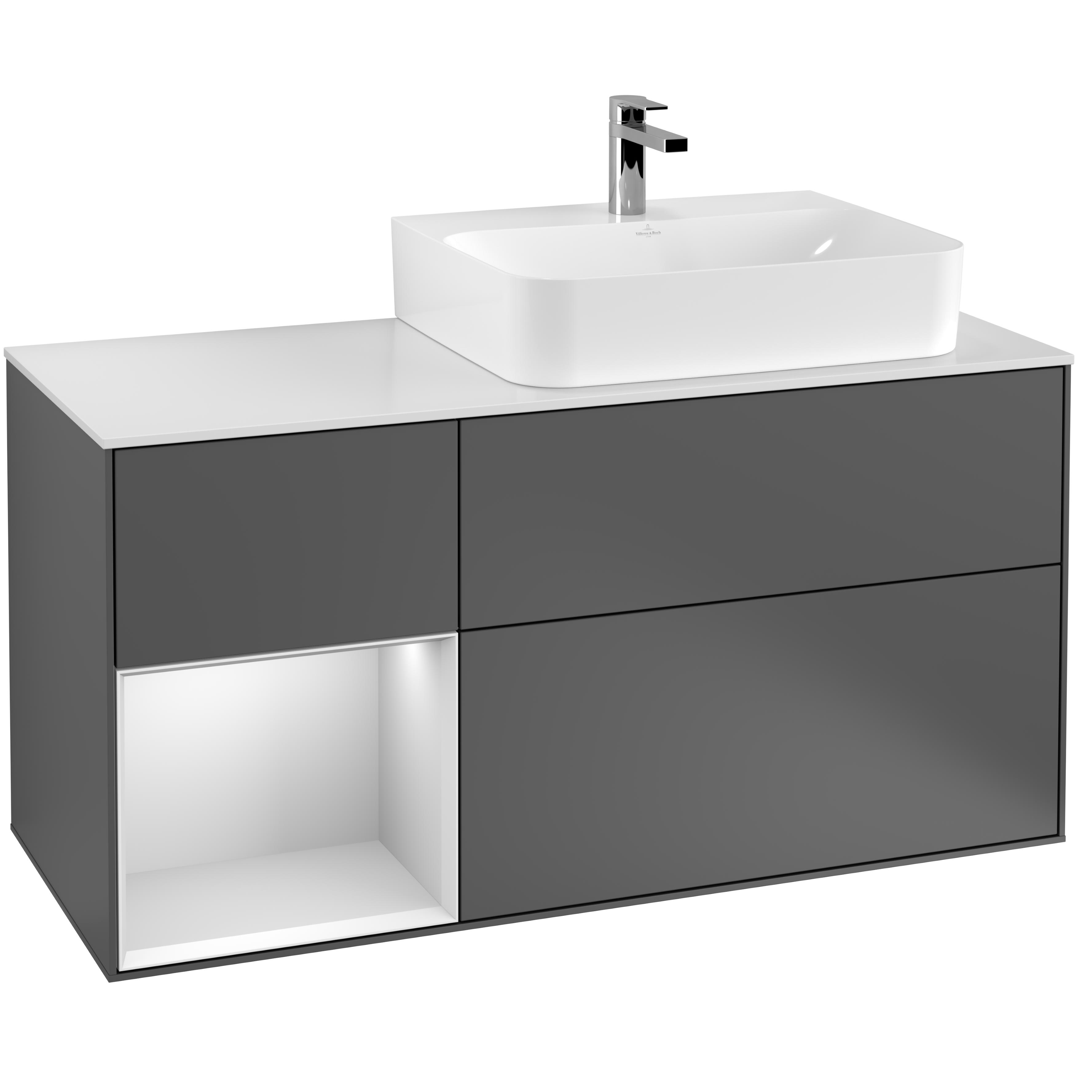 Tvättställsskåp Villeroy & Boch Finion med 3 Lådor Hylla och Bänkskiva för Ocentrerat Tvättställ | badrum - badrumsmobler - tvattstallsskap-och-kommod | KakelKungen