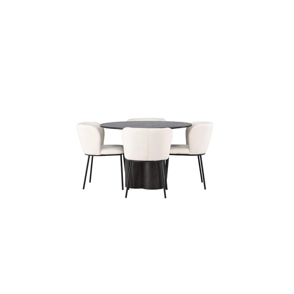 Spisegruppe Venture Home Olivia Ø110 cm med 4 stk Edina Stoler