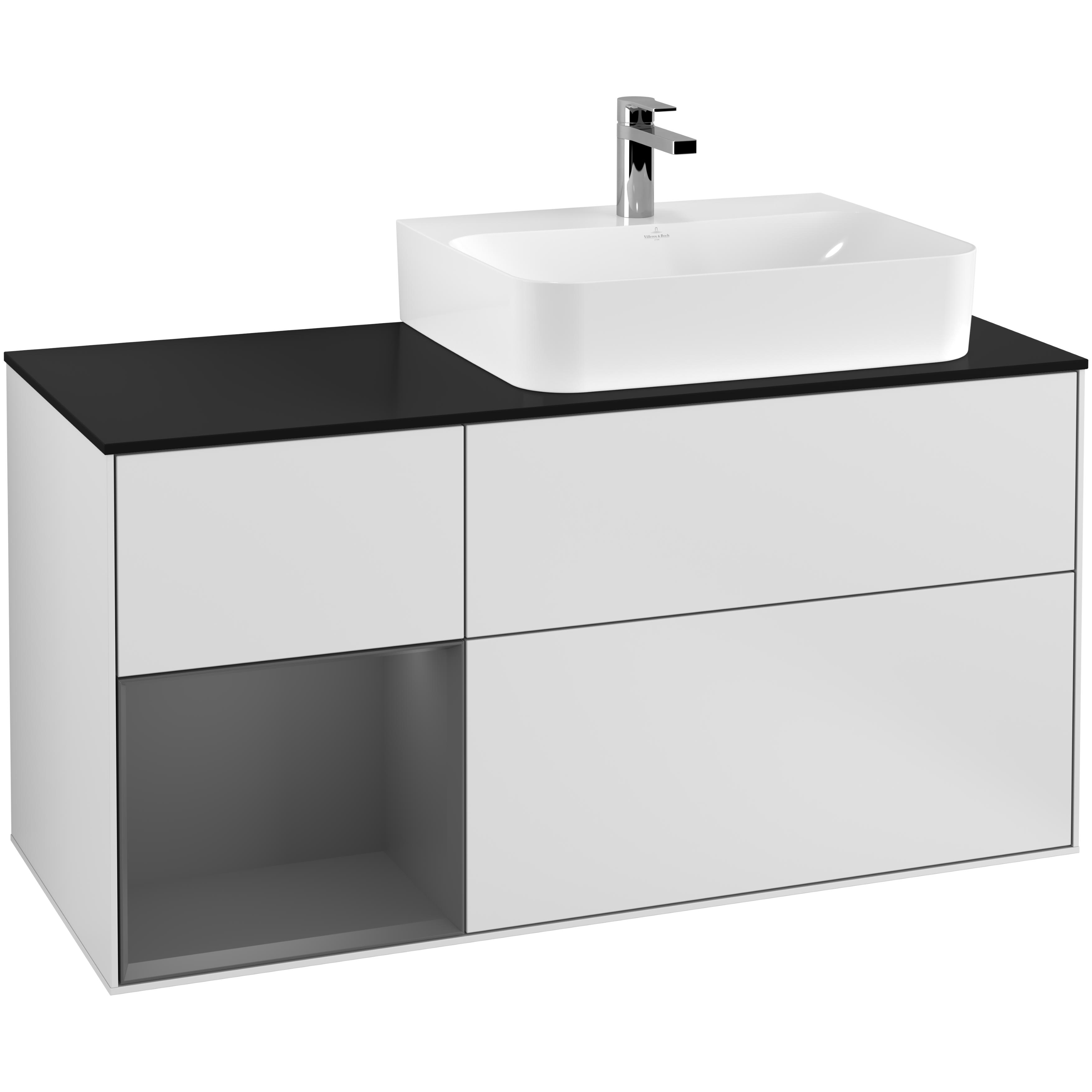 Tvättställsskåp Villeroy & Boch Finion med 3 Lådor Hylla och Bänkskiva för Ocentrerat Tvättställ | badrum - badrumsmobler - tvattstallsskap-och-kommod | KakelKungen