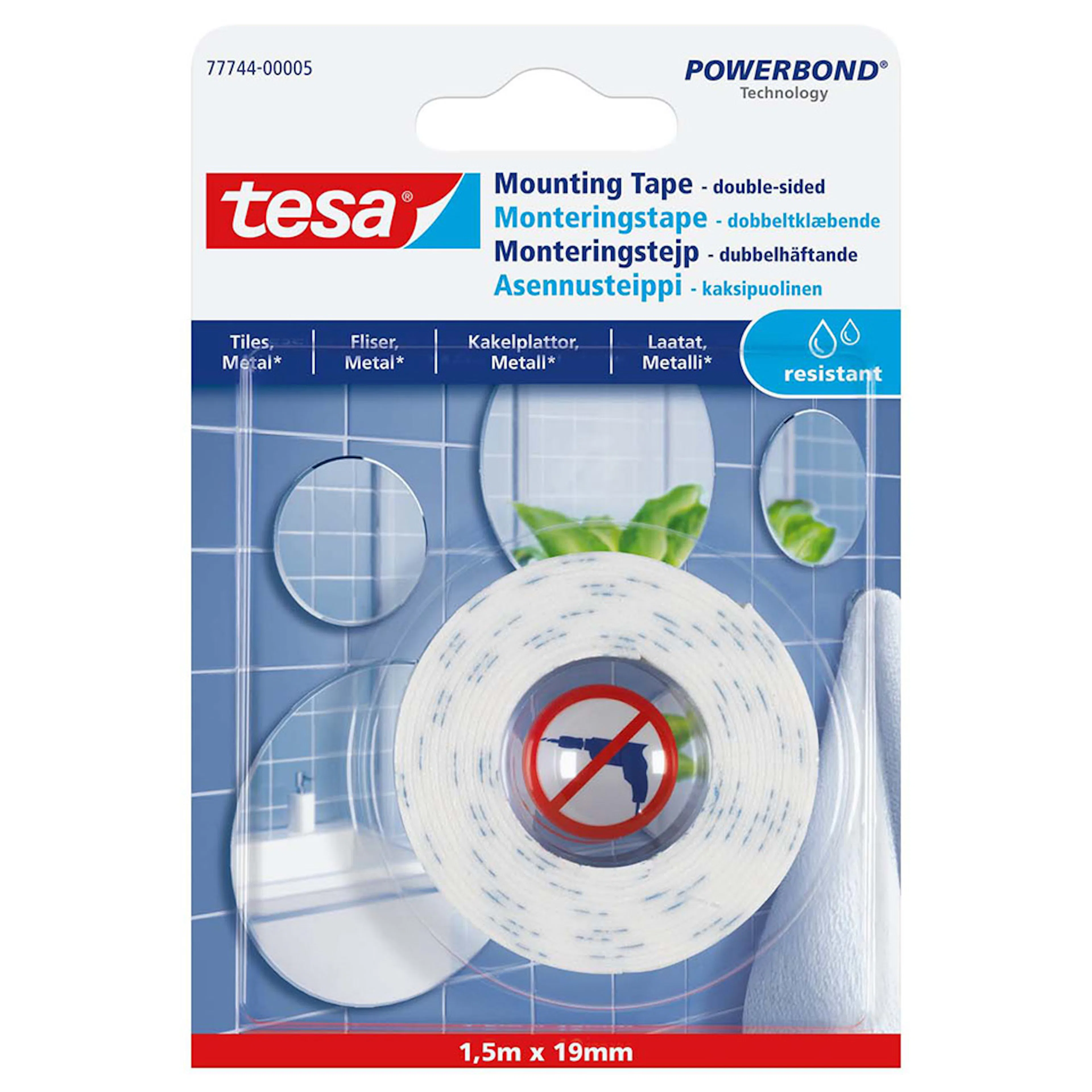 Monteringstape Tesa Speil Fliser 1,5 m x 19 mm