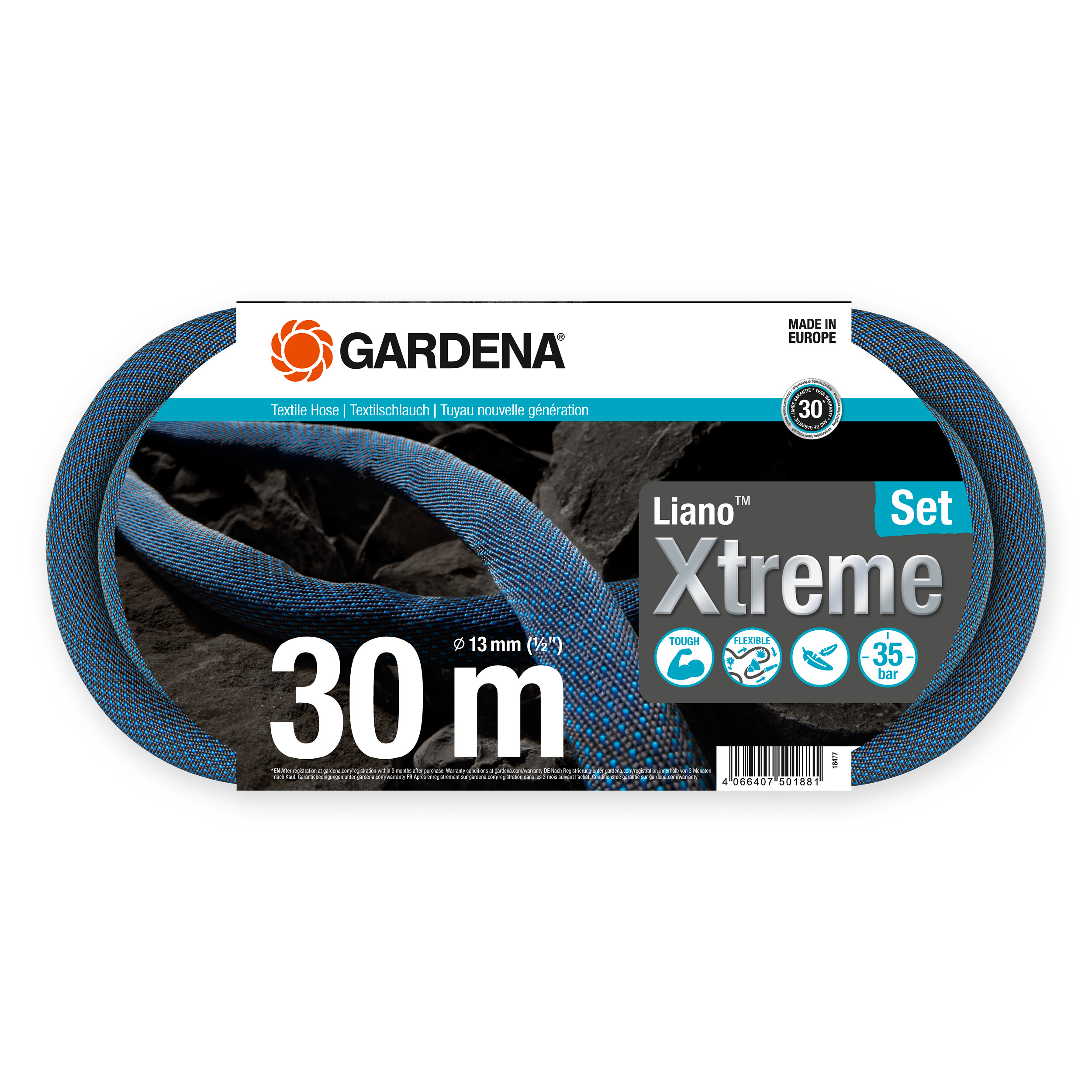 Tekstilslange Gardena Liano Xtreme 30 m Sett med Stråledyse