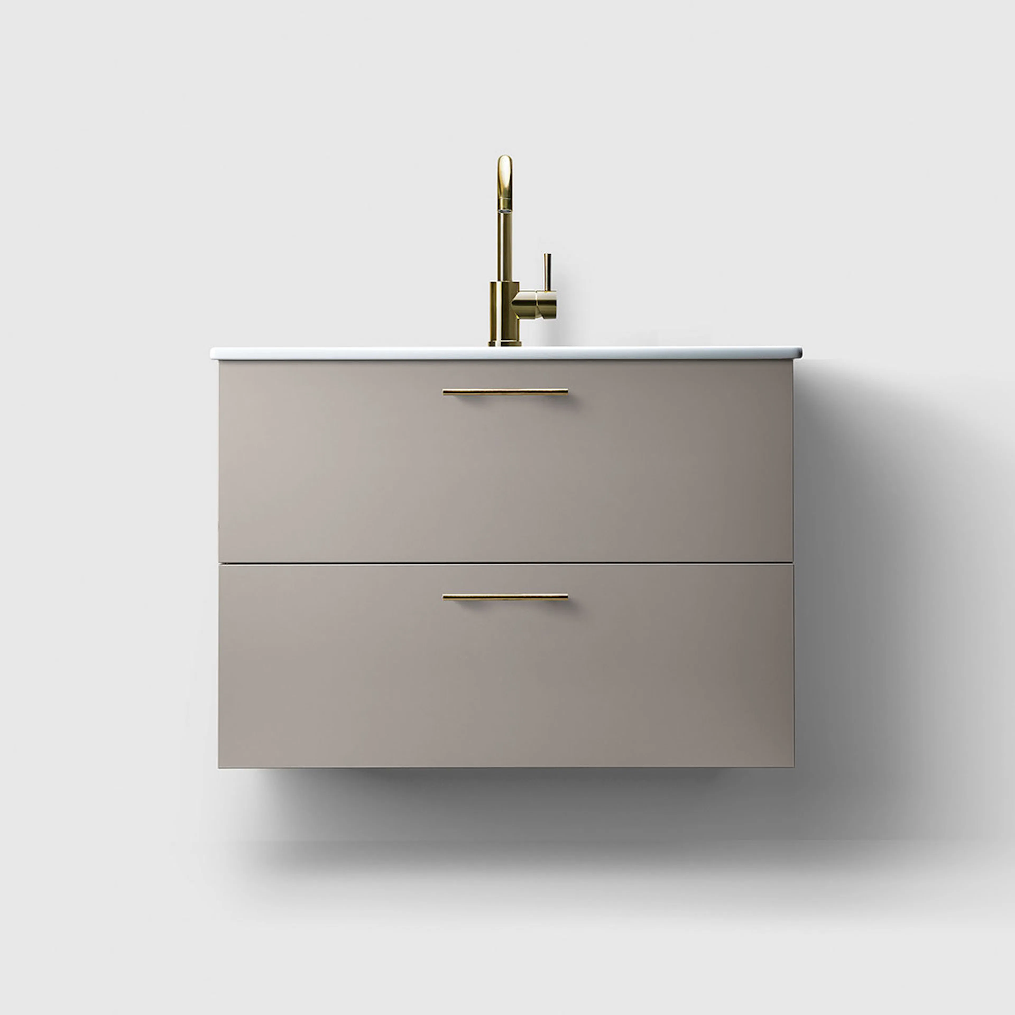 Haven Kommod H3/80-W.Grey-Porcelain  Htag A2 05 Mäss Grålackerad, Tvättställ i Porslin med Handtag A2.05 i Mässing