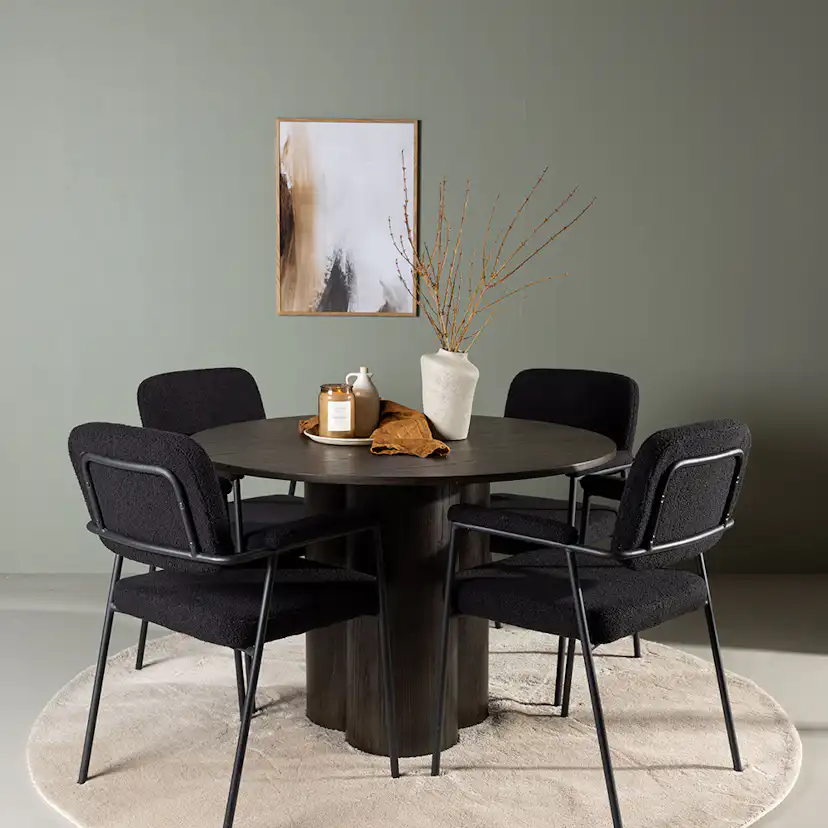 Spisegruppe Venture Home Olivia Ø110 cm med 4 stk Yesterday Stoler