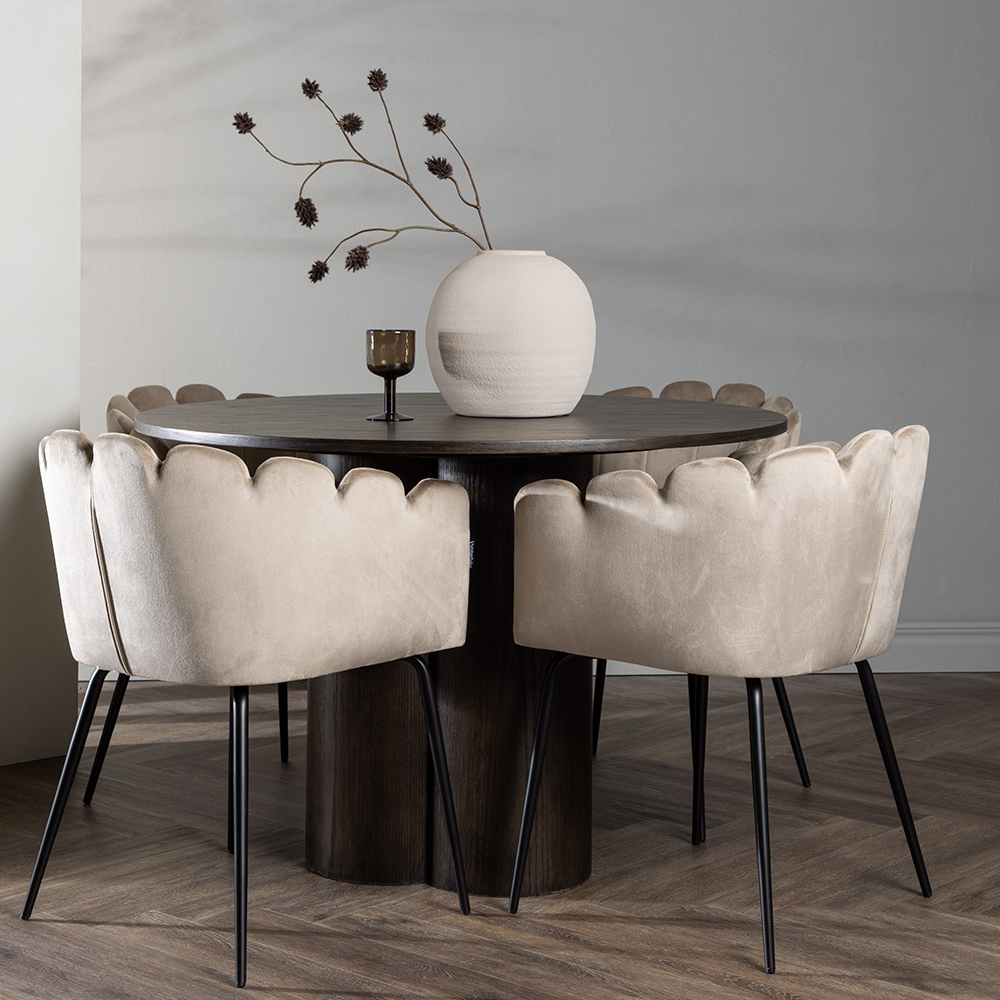Spisegruppe Venture Home Olivia Ø 110 cm med 4 Limhamn Stoler Fløyel