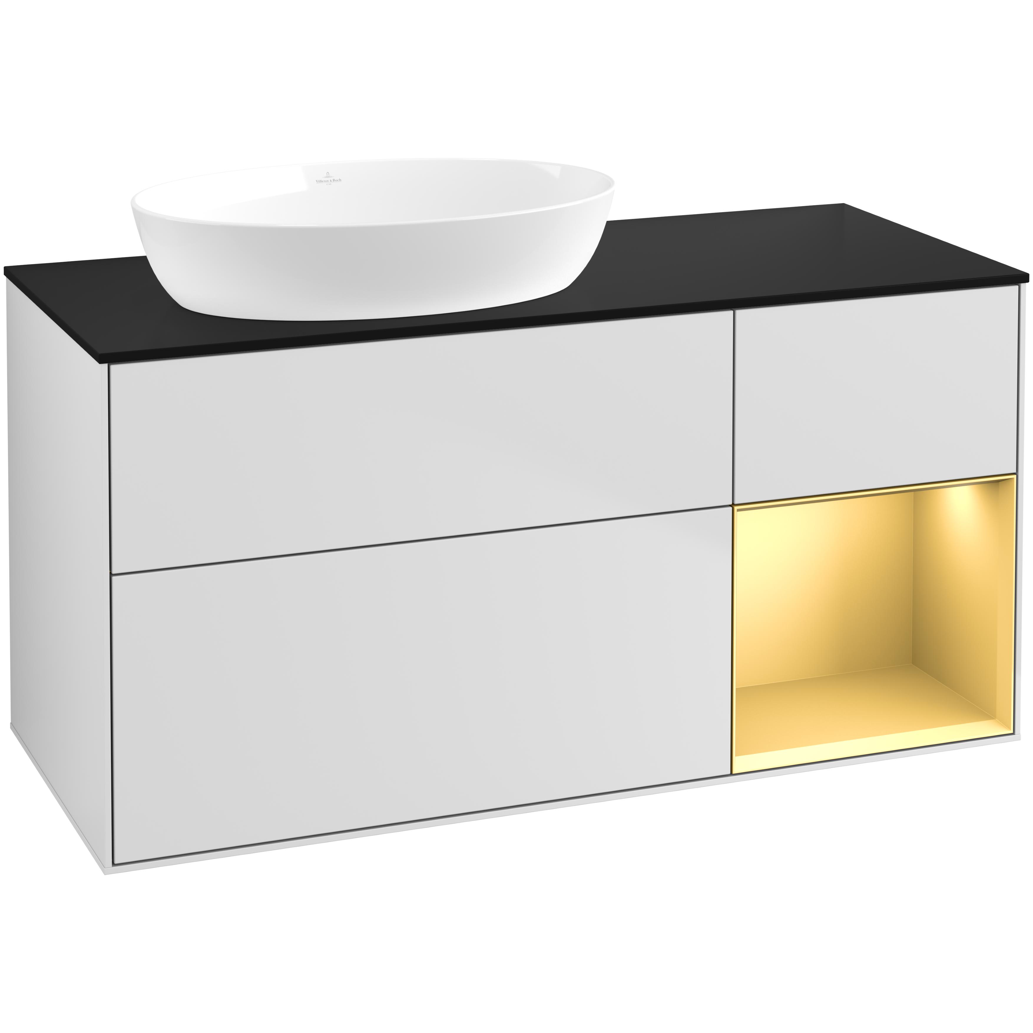 Tvättställsskåp Villeroy & Boch Finion med 3 Lådor Hylla och Bänkskiva för Ocentrerat Tvättställ från Artis & Collaro