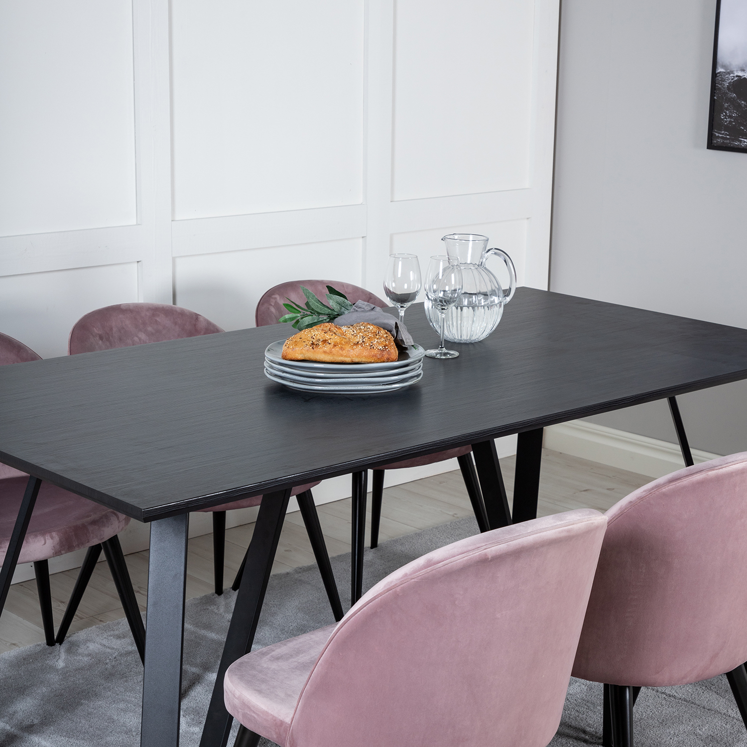 Spisegruppe Venture Home Madde med 6 Valentina Stoler Fløyel