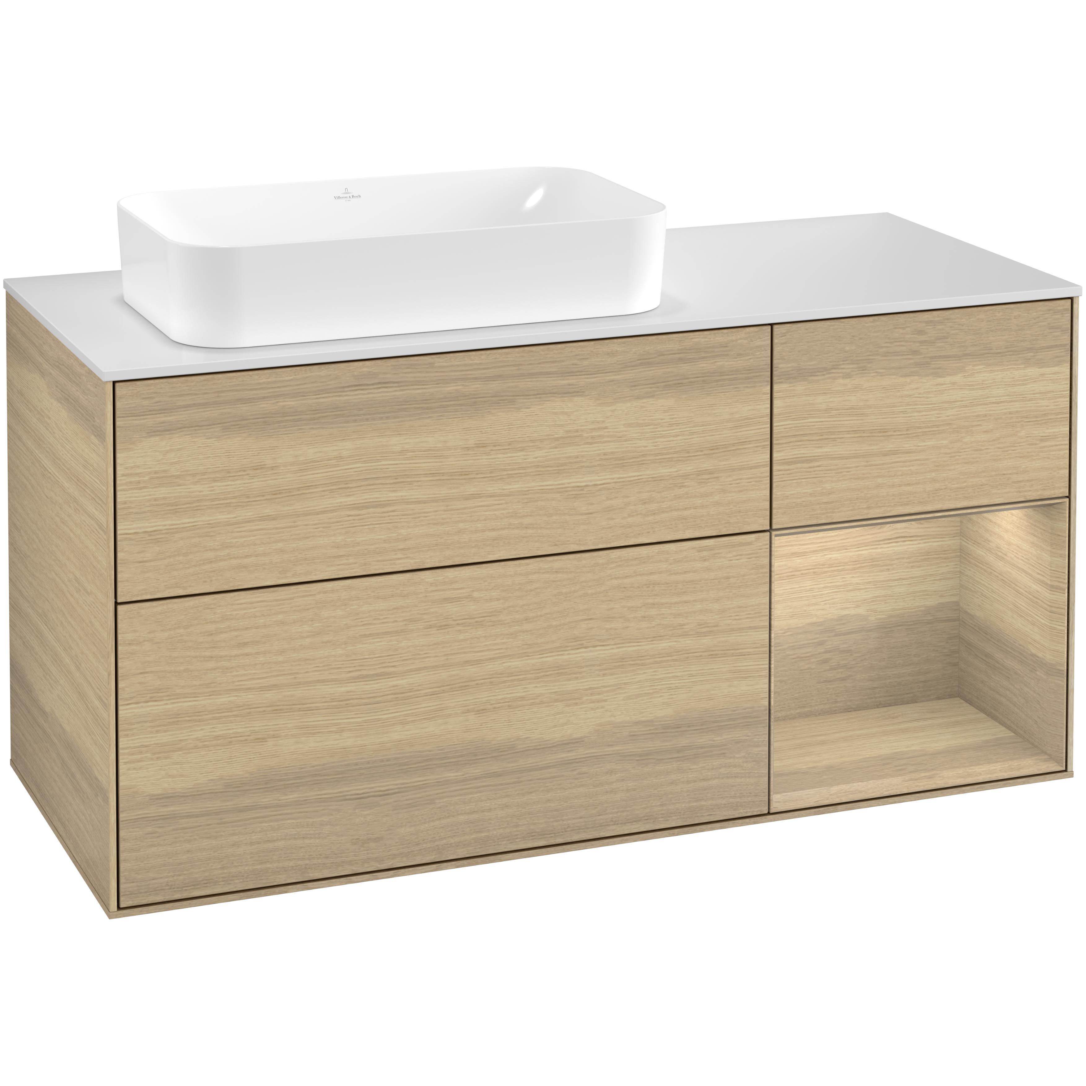 Tvättställsskåp Villeroy & Boch Finion med 3 Lådor Hylla och Bänkskiva för Ocentrerat Fristående Tvättställ