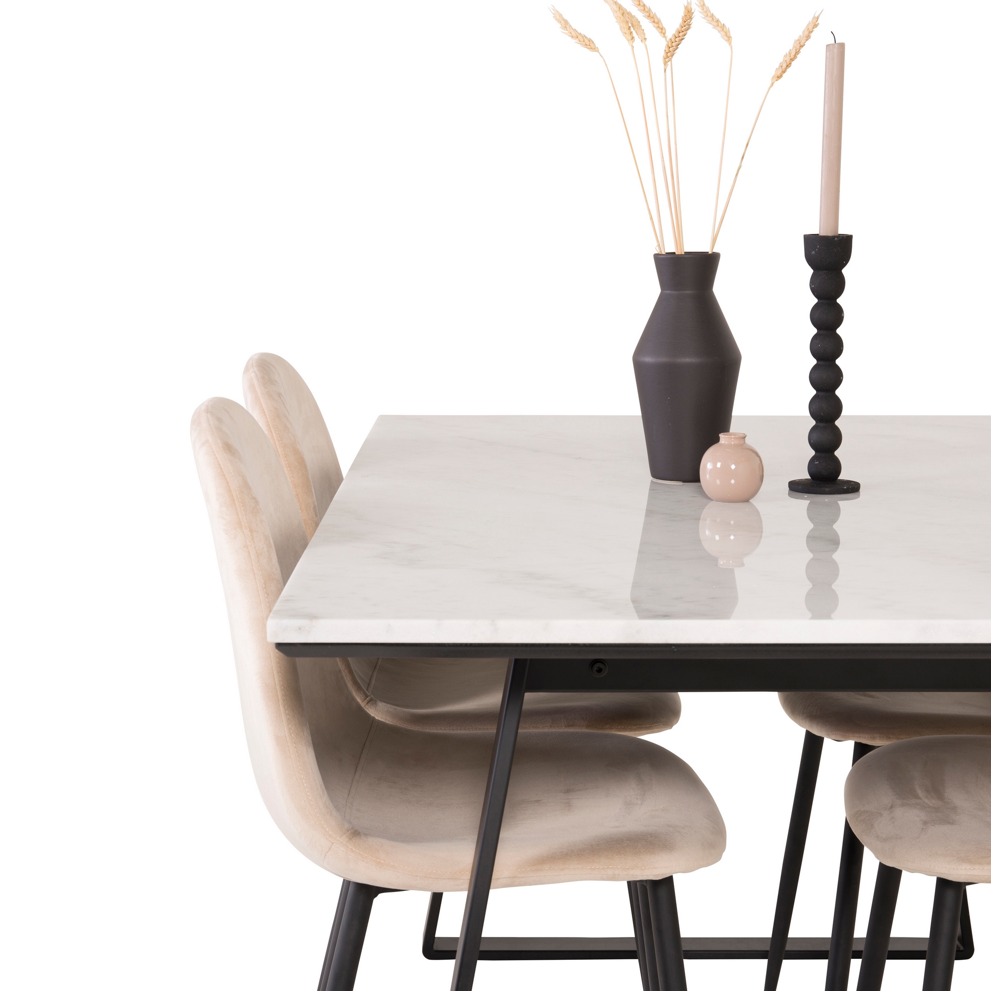 Spisegruppe Venture Home Estelle 140 med 4 Pobbie Stoler Fløyel