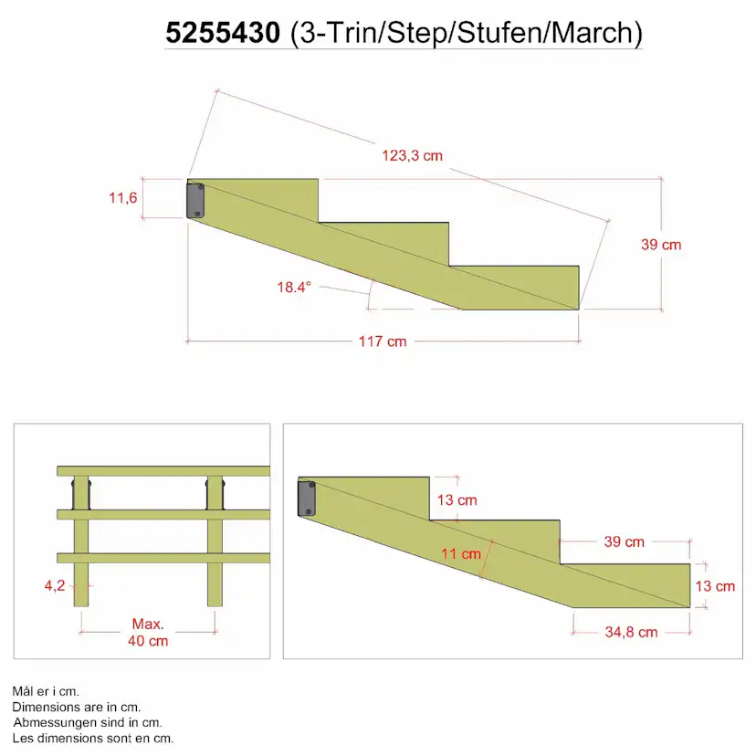 Trappevange PLUS Trinndybde 39 cm med Beslag