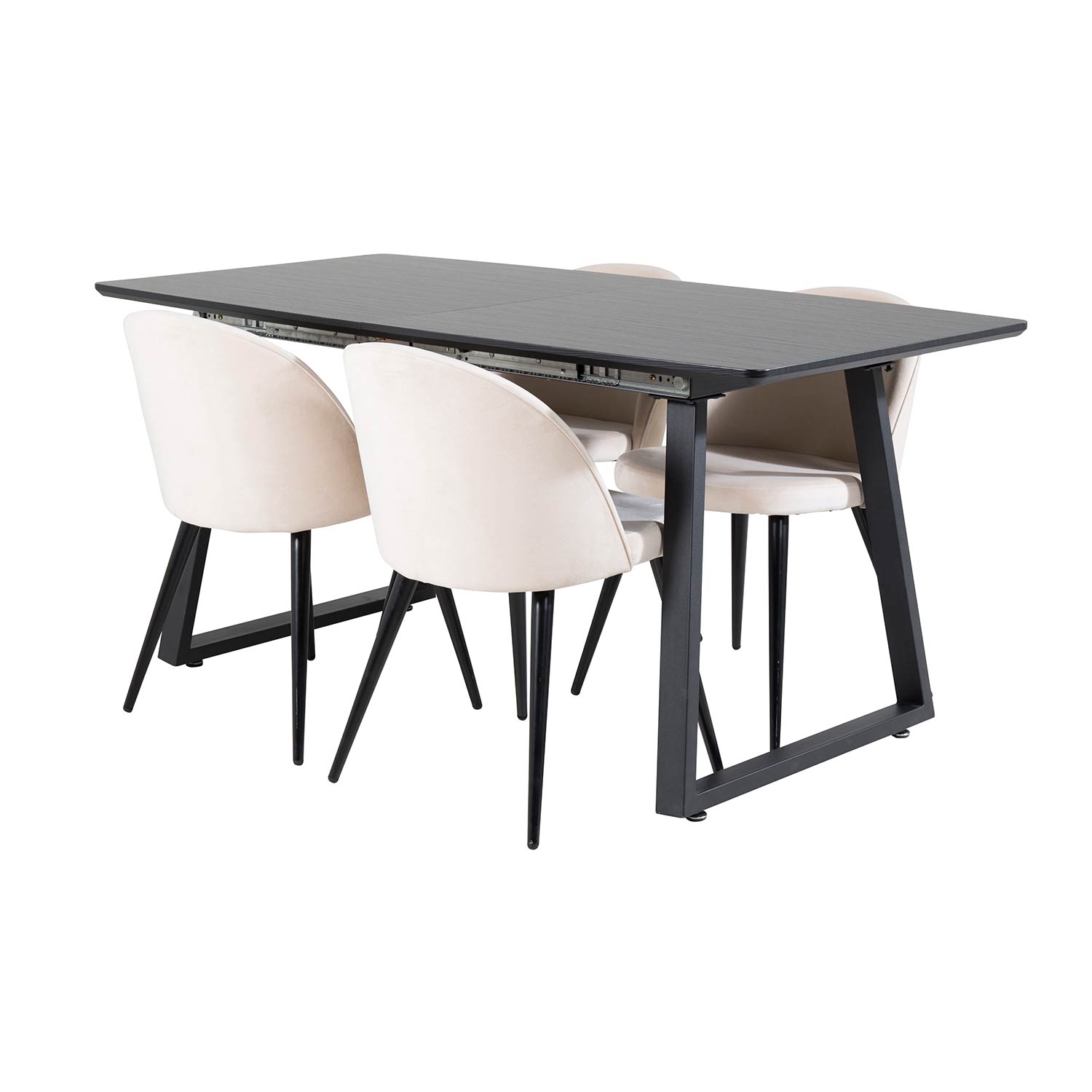 Inca Extentiontable -Black top/Velvet Chair- Beige / Black_4 Sort/Beige