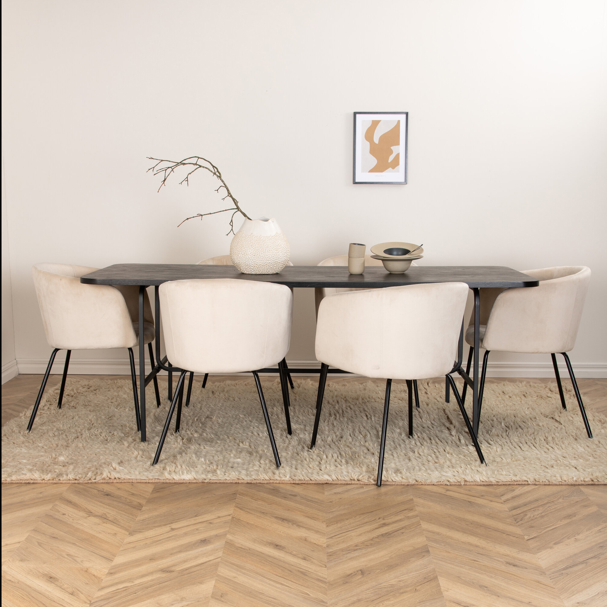 Spisegruppe Venture Home Chicago Spisebord og Bergen Spisestol Sort