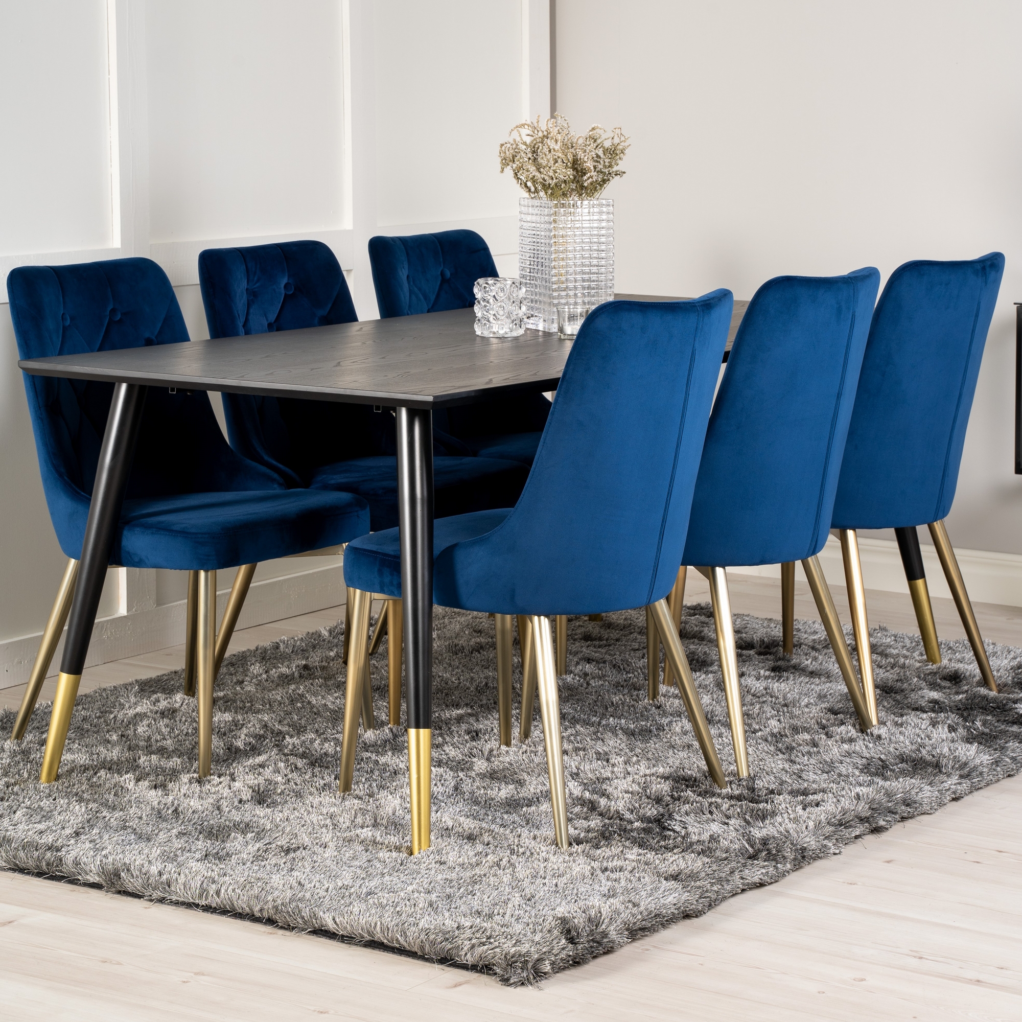 Spisegruppe Venture Home Dipp med 6 Velvet Deluxe Fløyel Stoler