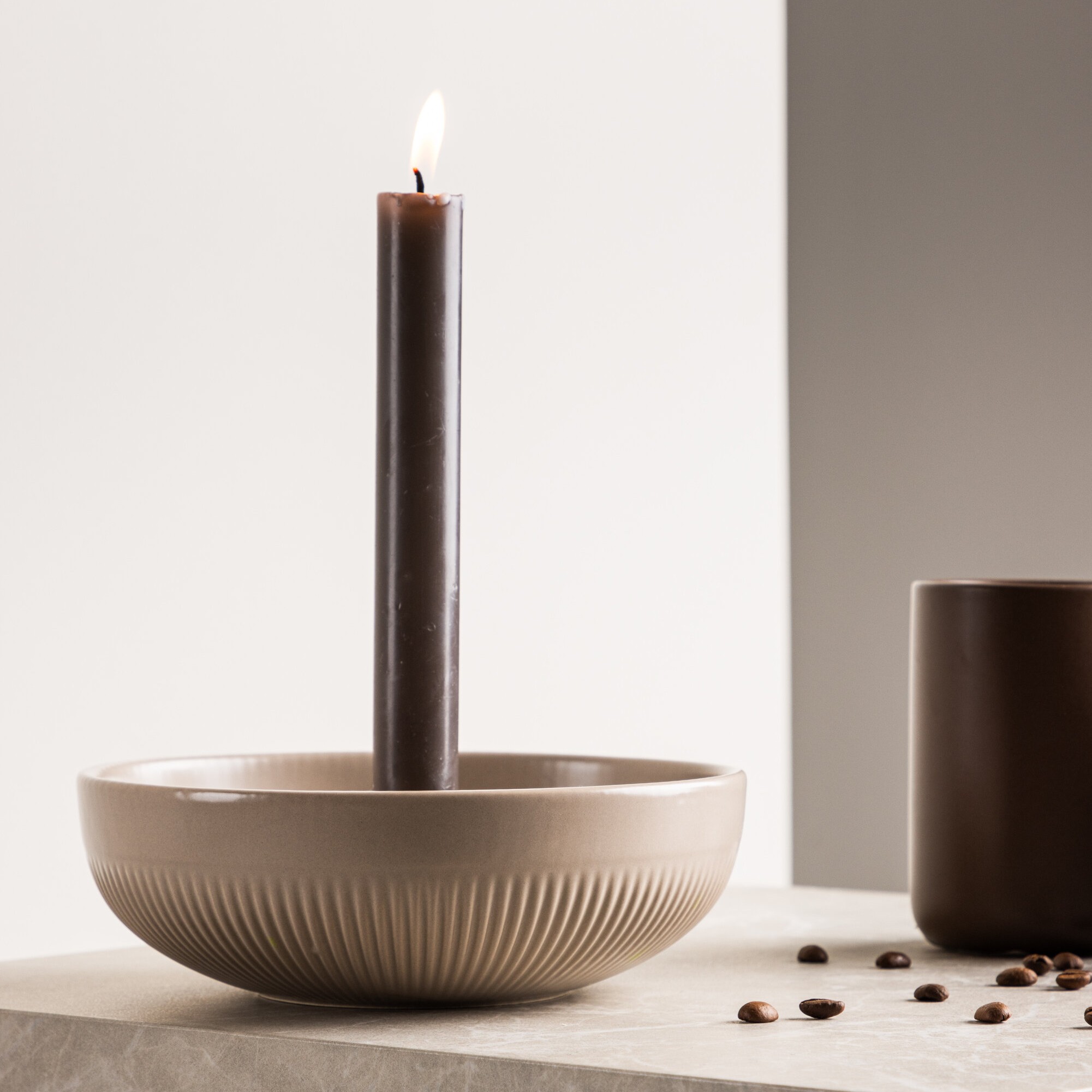 Posh Candlestick - Beige - W18*6cm Beige, Diamter: 180 mm