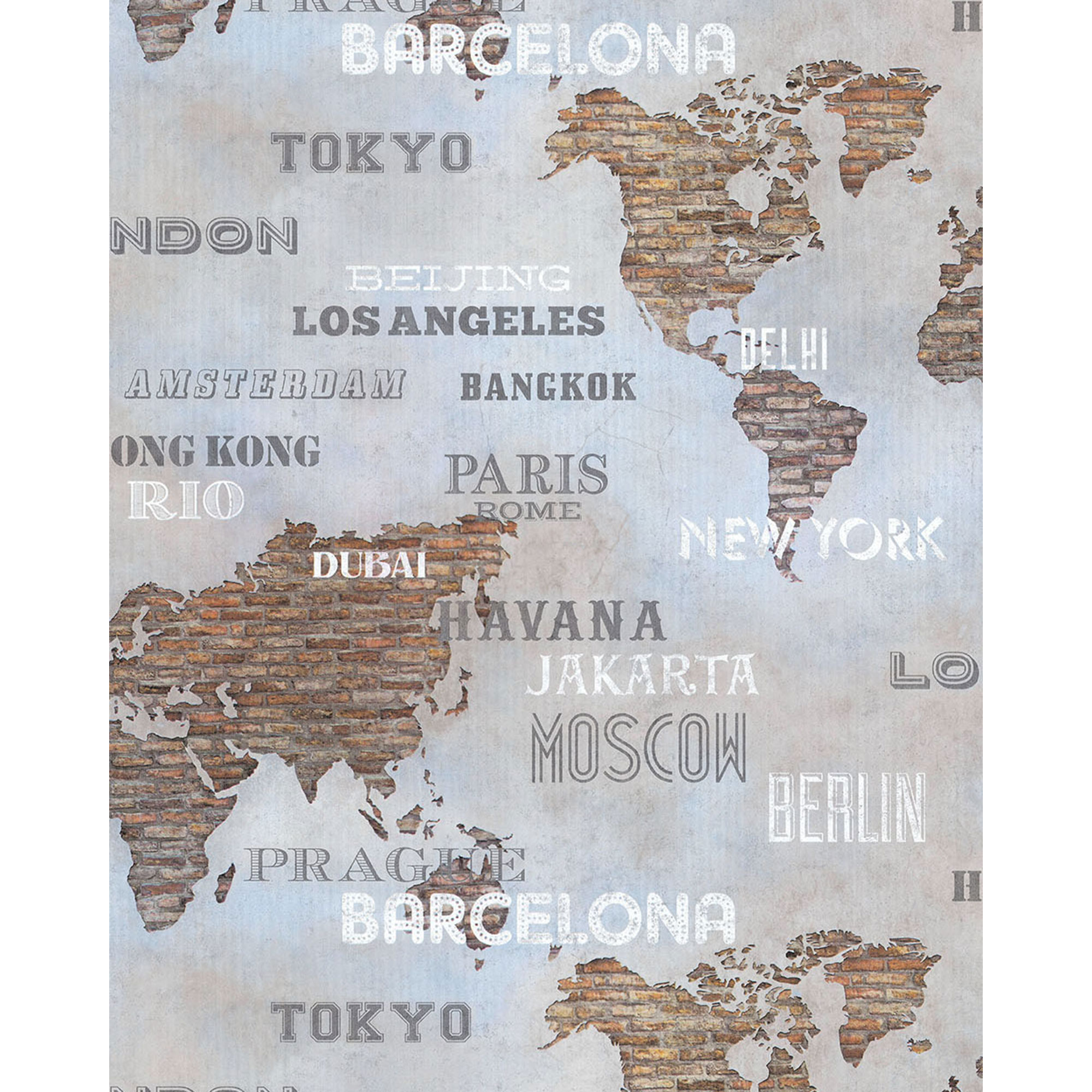 Tapet Lut&eacute;ce Ppd Brique Carte Monde 11202209