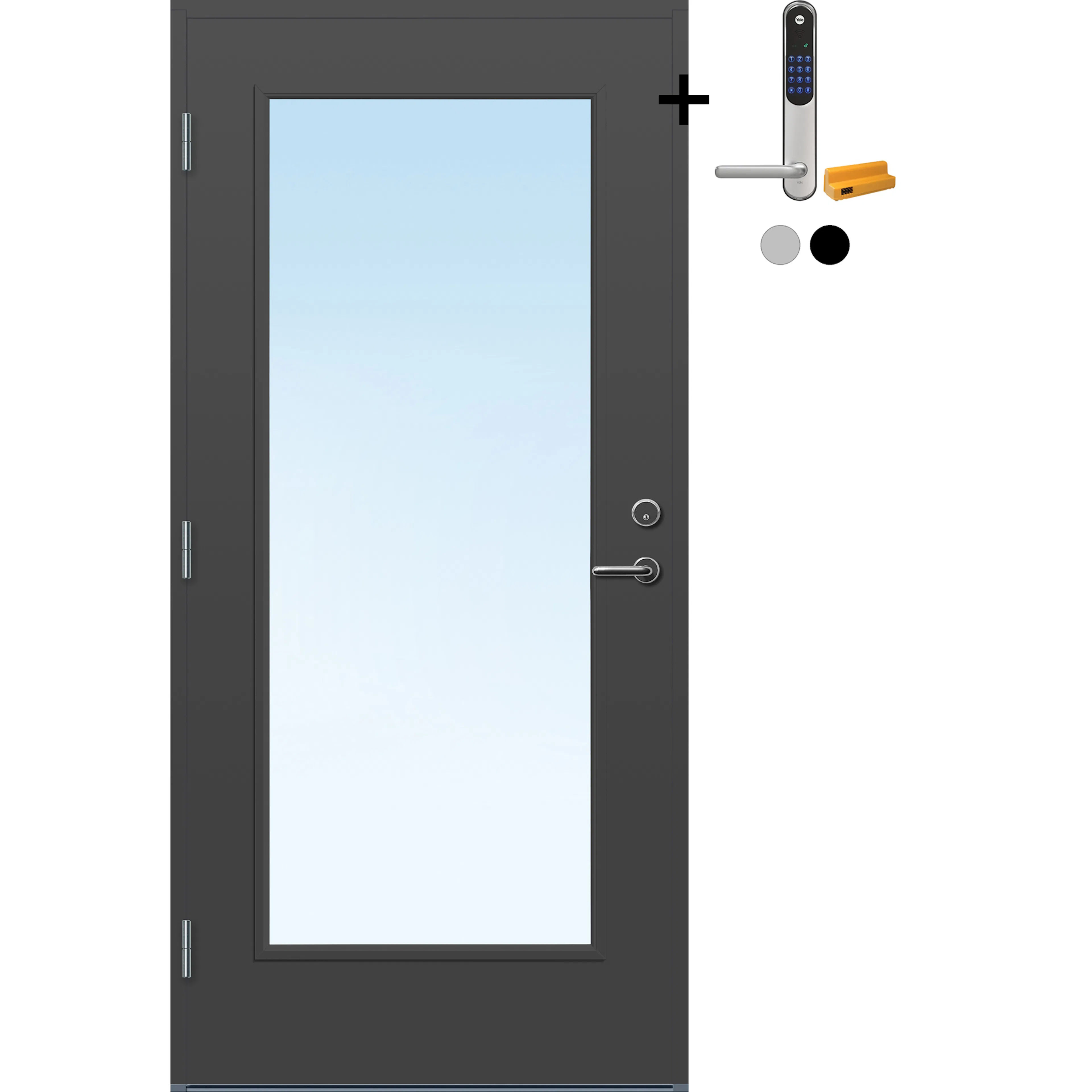 DØR YD LIER 9X21V M-GRÅ og Yale Entrus Sort BxH: 90x210 cm, Venstre, NCS S-7500-N, Mørk Grå, Yale Entrus Sort