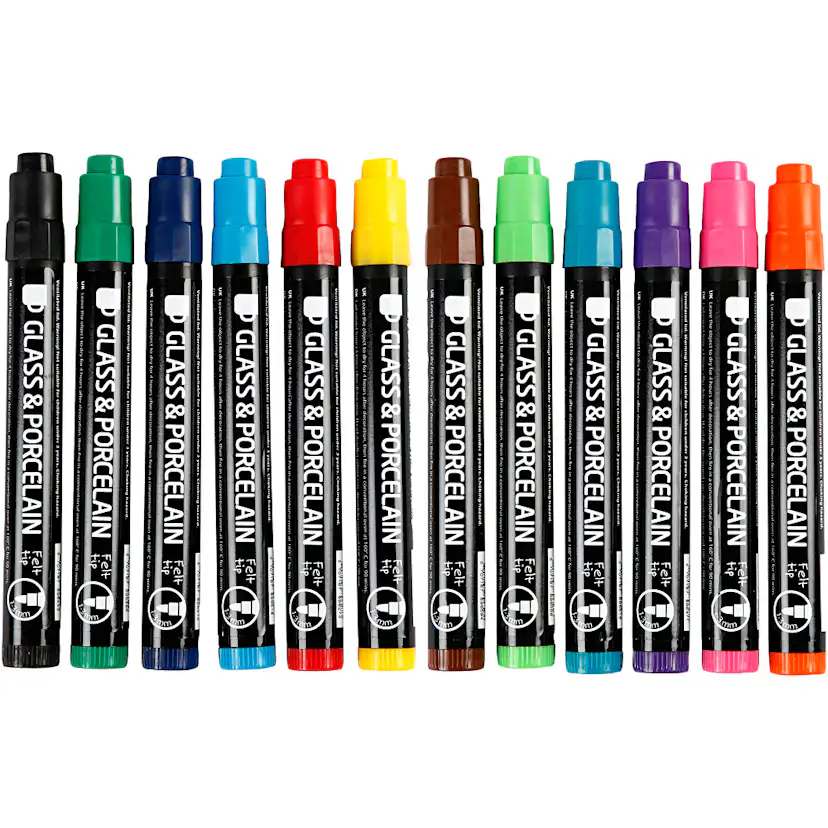 Glass- og Porselenstusj Creativ Company Strek 1-3 mm Semi Opaque 12 stk/1 Pk