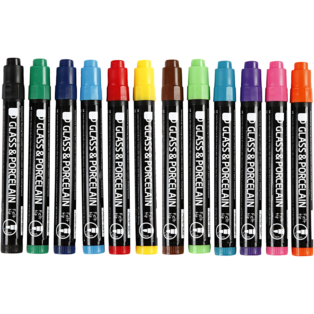 Glass- og Porselenstusj Creativ Company Strek 1-3 mm Semi Opaque 12 stk/1 Pk