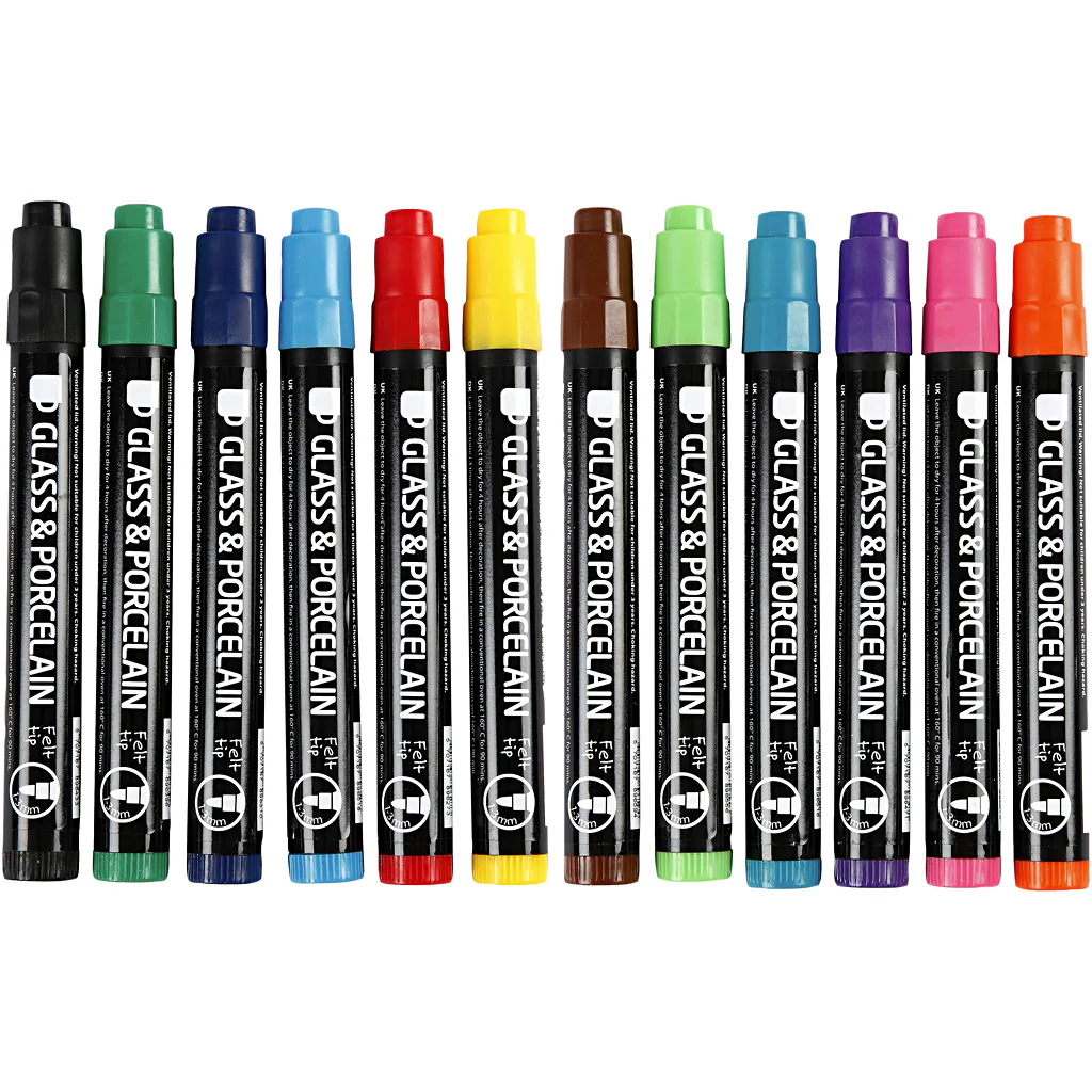 Glass- og Porselenstusj Creativ Company Strek 1-3 mm Semi Opaque 12 stk/1 Pk