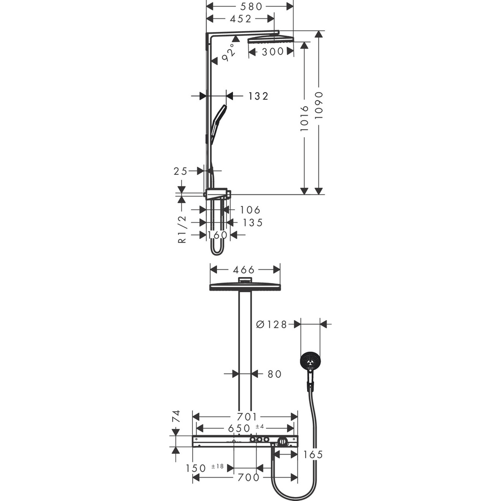 Takduschset Hansgrohe Rainmaker Select 460 2jet Showerpipe 3 funktioner