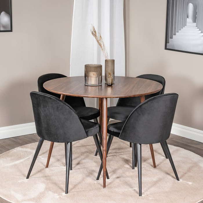 Spisegruppe Venture Home Plake med 4 Valentina Stoler Fløyel Rundt