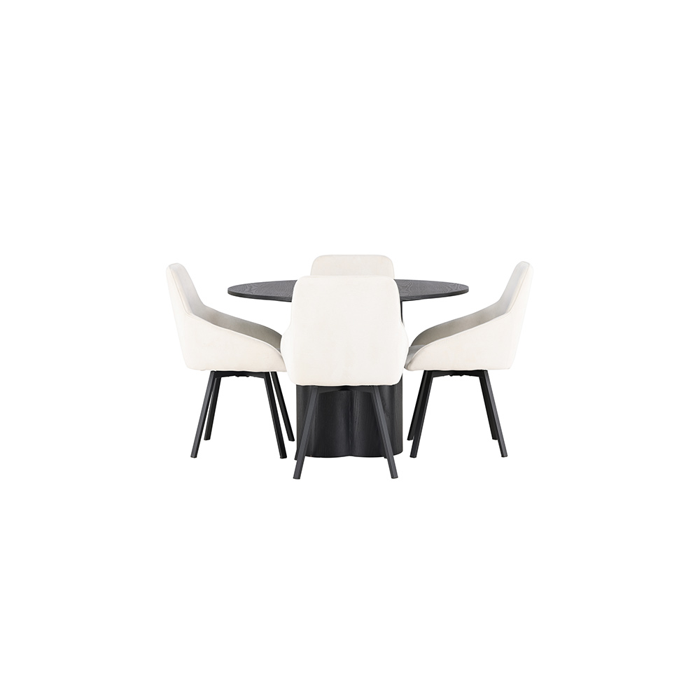 Spisegruppe Venture Home Olivia Ø110 cm med 4 stk Rosie Stoler