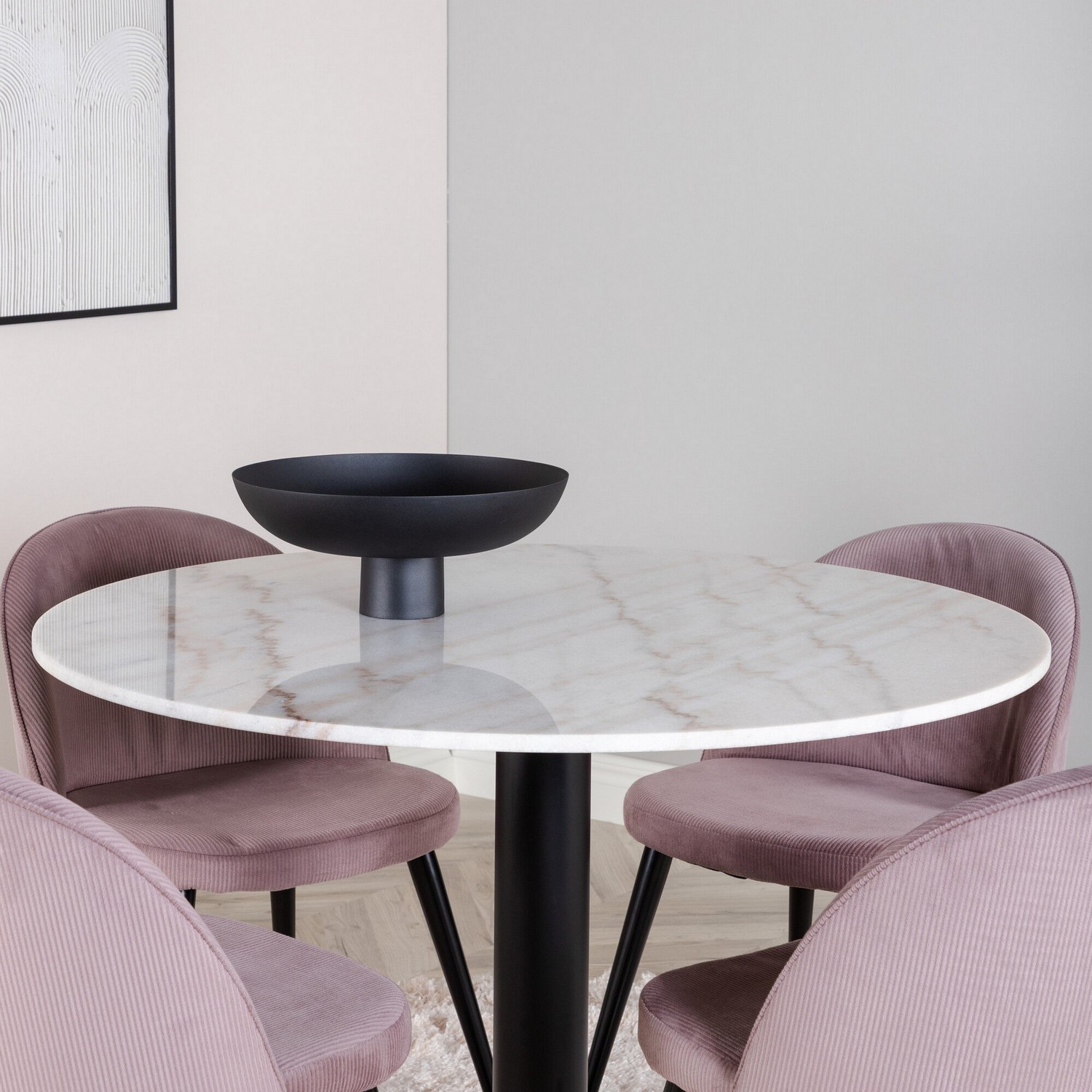 Spisegruppe Venture Home Estelle Rundt med 4 Valentina Stoler