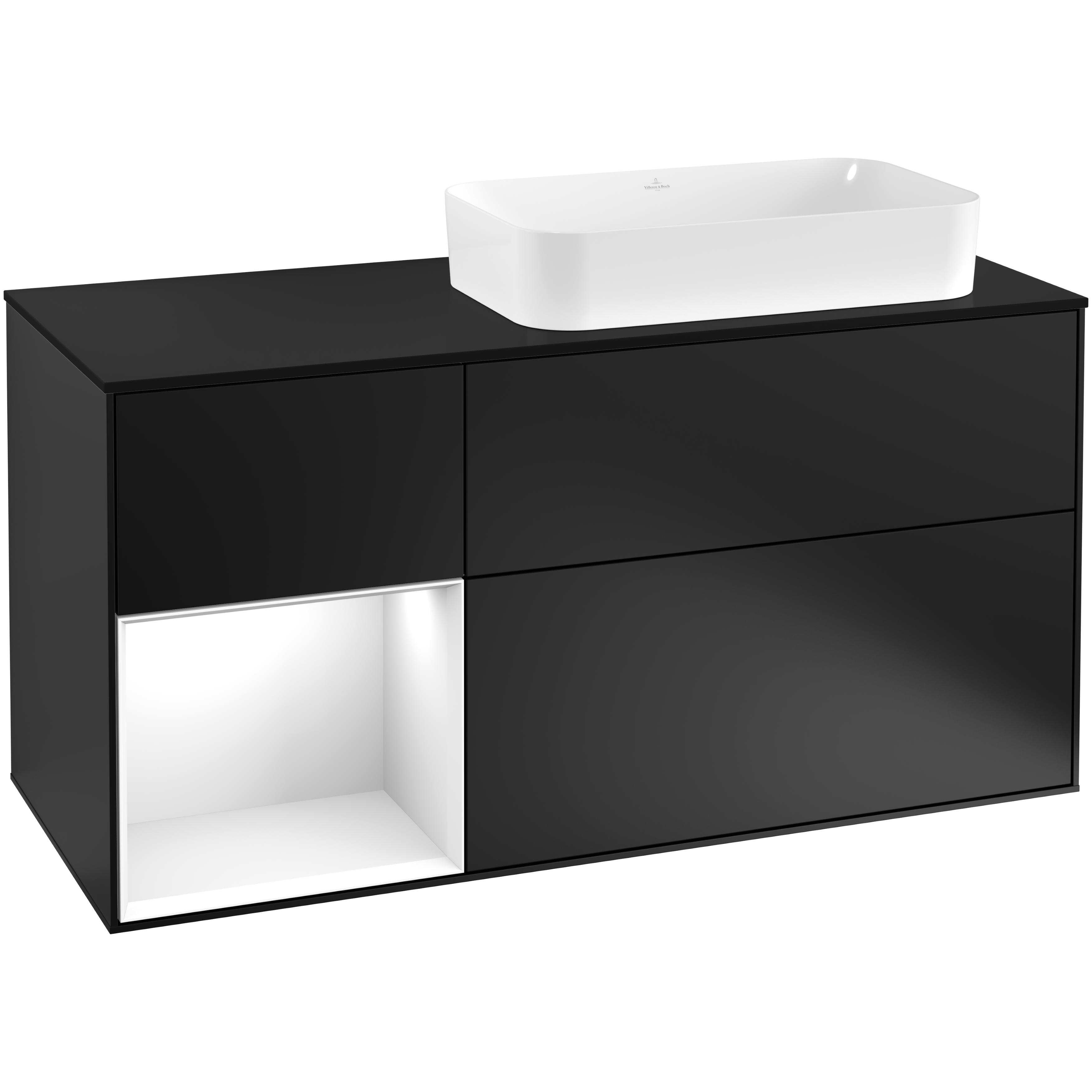 Tvättställsskåp Villeroy & Boch Finion med 3 Lådor Hylla och Bänkskiva för Ocentrerat Fristående Tvättställ