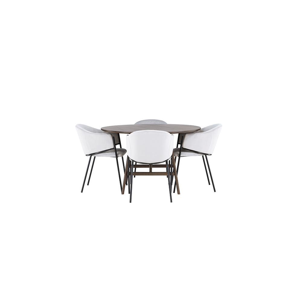 Spisegruppe Venture Home Kaseidon Ø100 cm med 4 stk Evelina Stoler