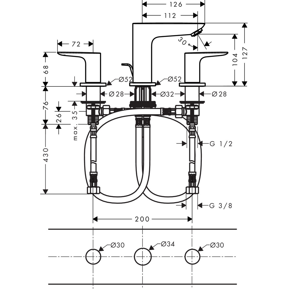 Servantbatteri Hansgrohe Talis E for Innbygging 3-hull