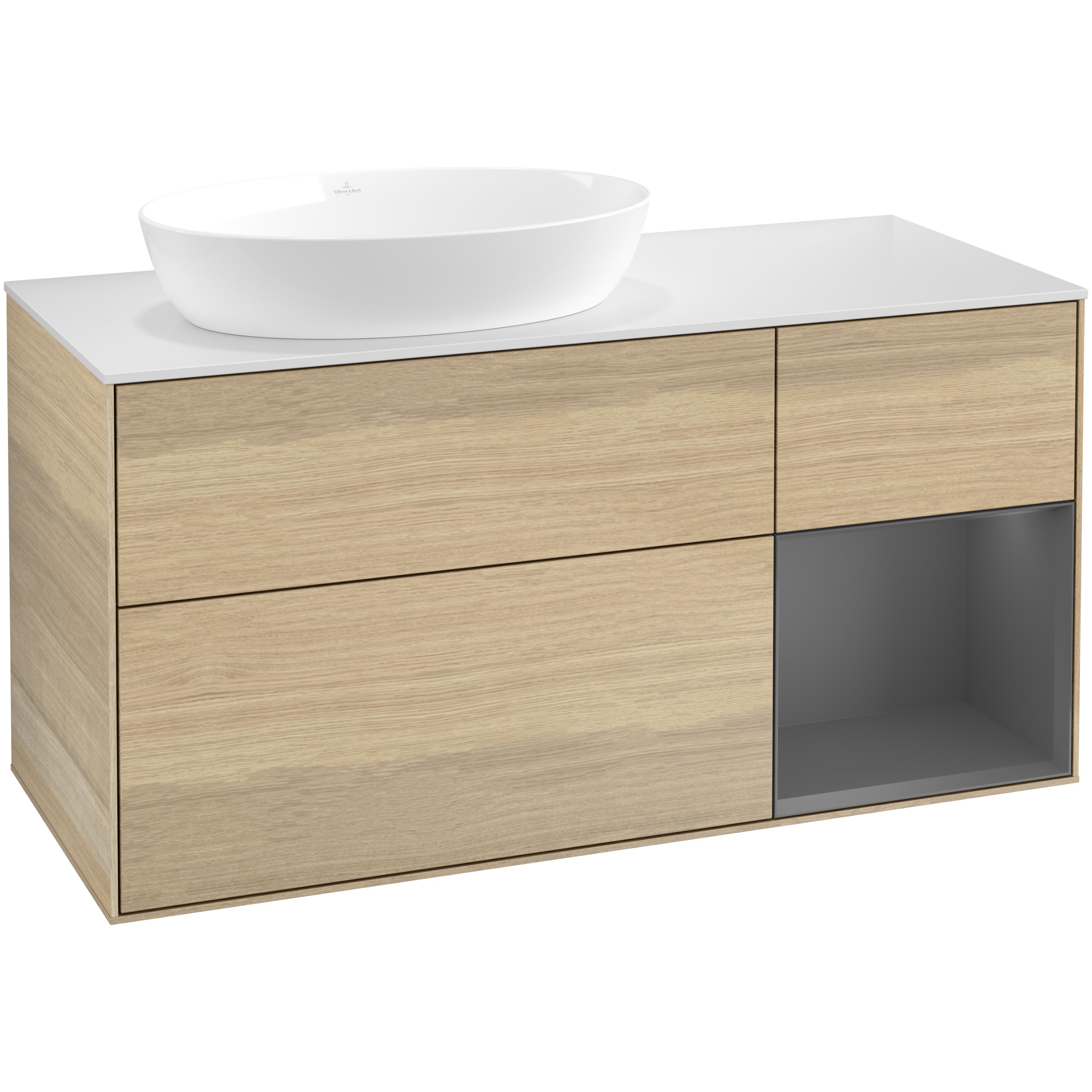 Tvättställsskåp Villeroy & Boch Finion med 3 Lådor Hylla och Bänkskiva för Ocentrerat Tvättställ från Artis & Collaro
