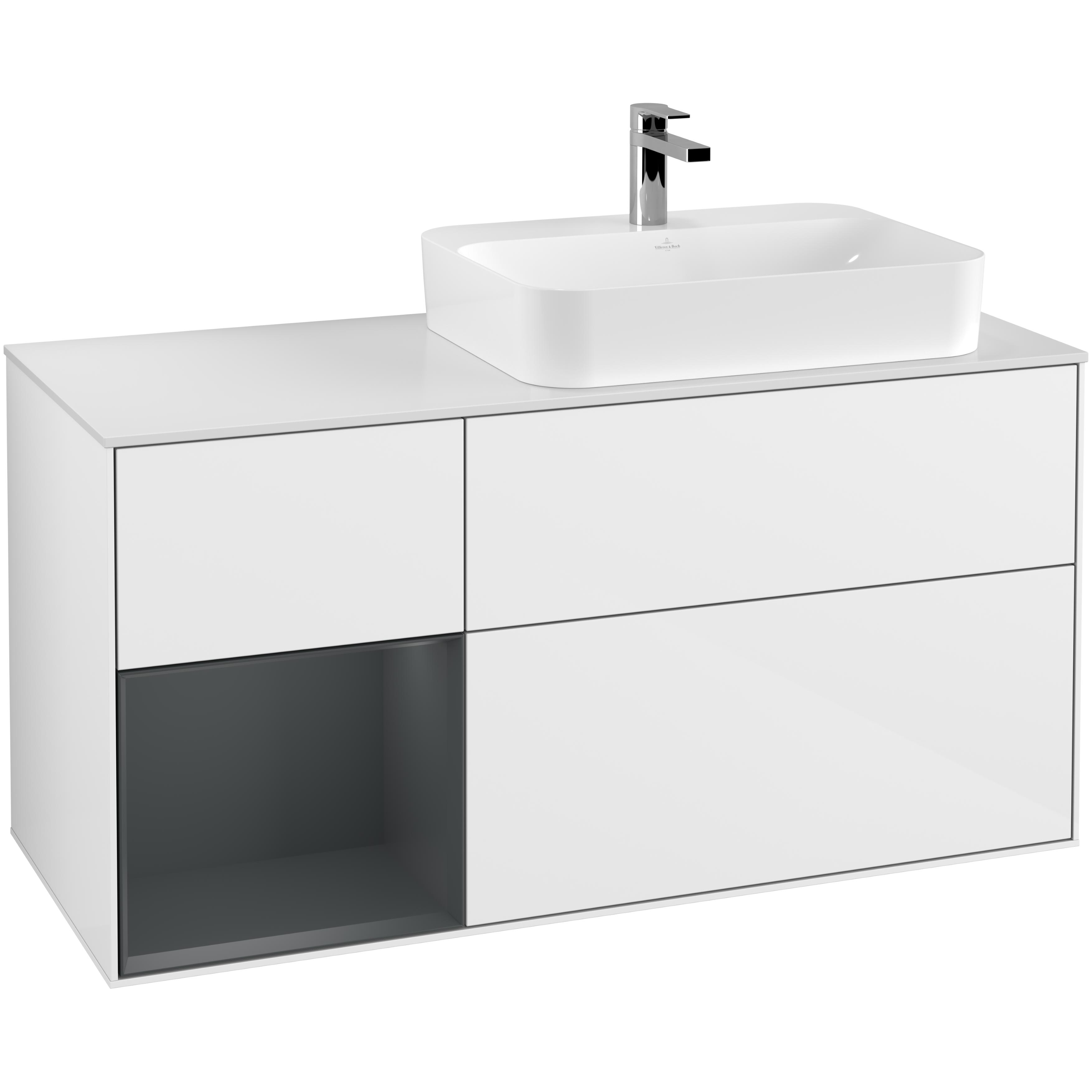 Tvättställsskåp Villeroy & Boch Finion med 3 Lådor Hylla och Bänkskiva för Ocentrerat Ytmonterat Tvättställ | badrum - badrumsmobler - tvattstallsskap-och-kommod | KakelKungen