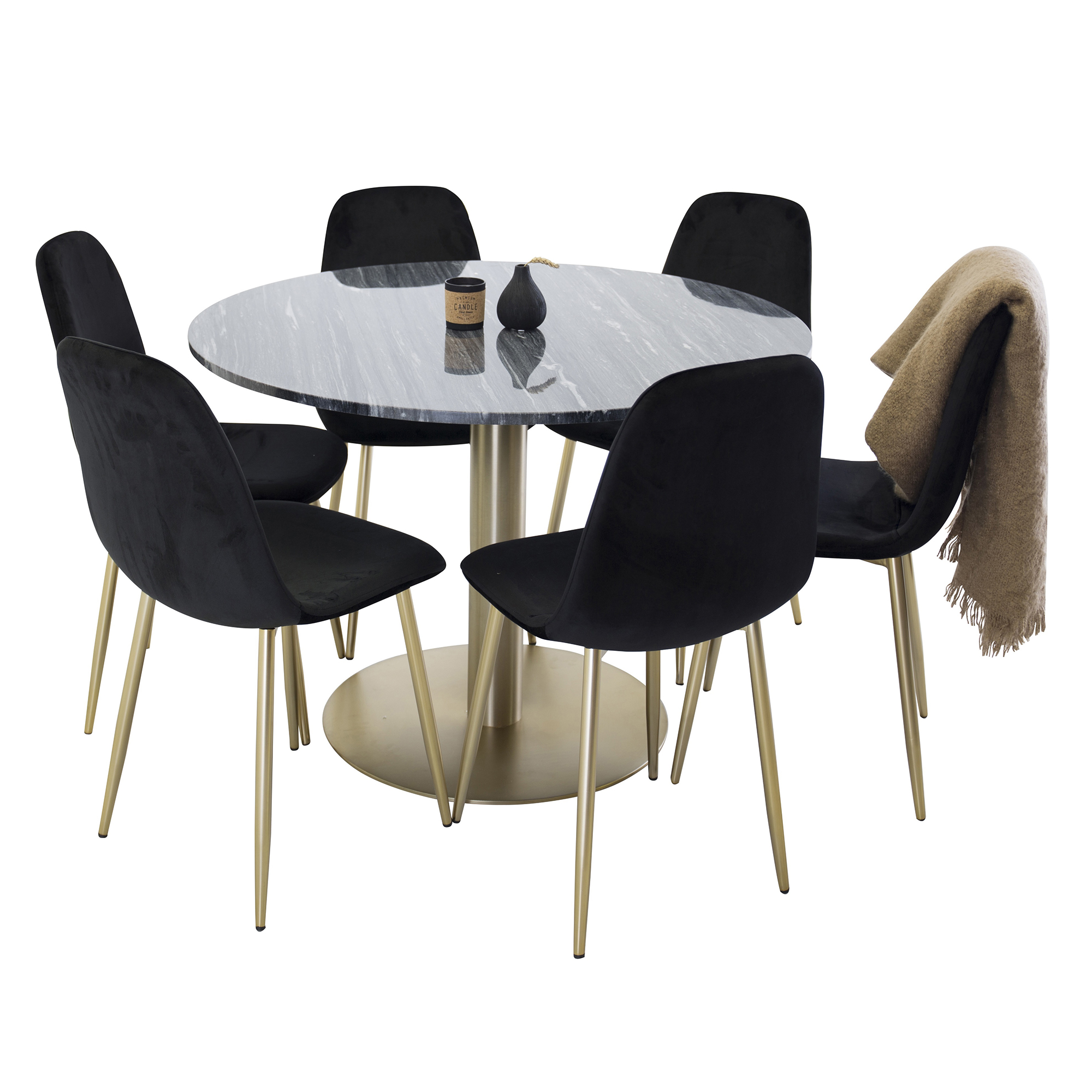 Spisegruppe Venture Home Estelle Sort/Messing med 6 Pobbie Stoler