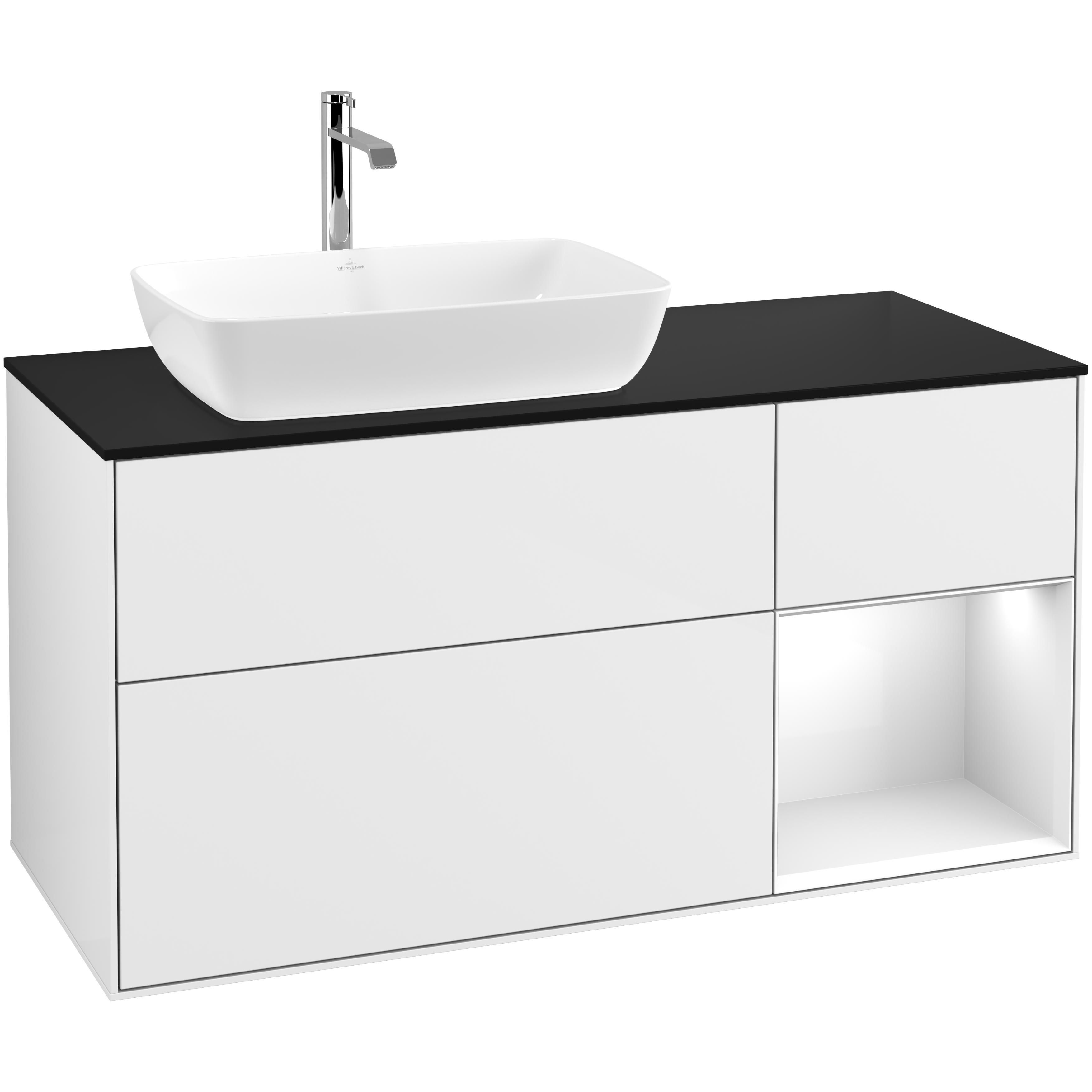 Tvättställsskåp Villeroy & Boch Finion med 3 Lådor Hylla och Bänkskiva för Ocentrerat Tvättställ från Artis & Collaro