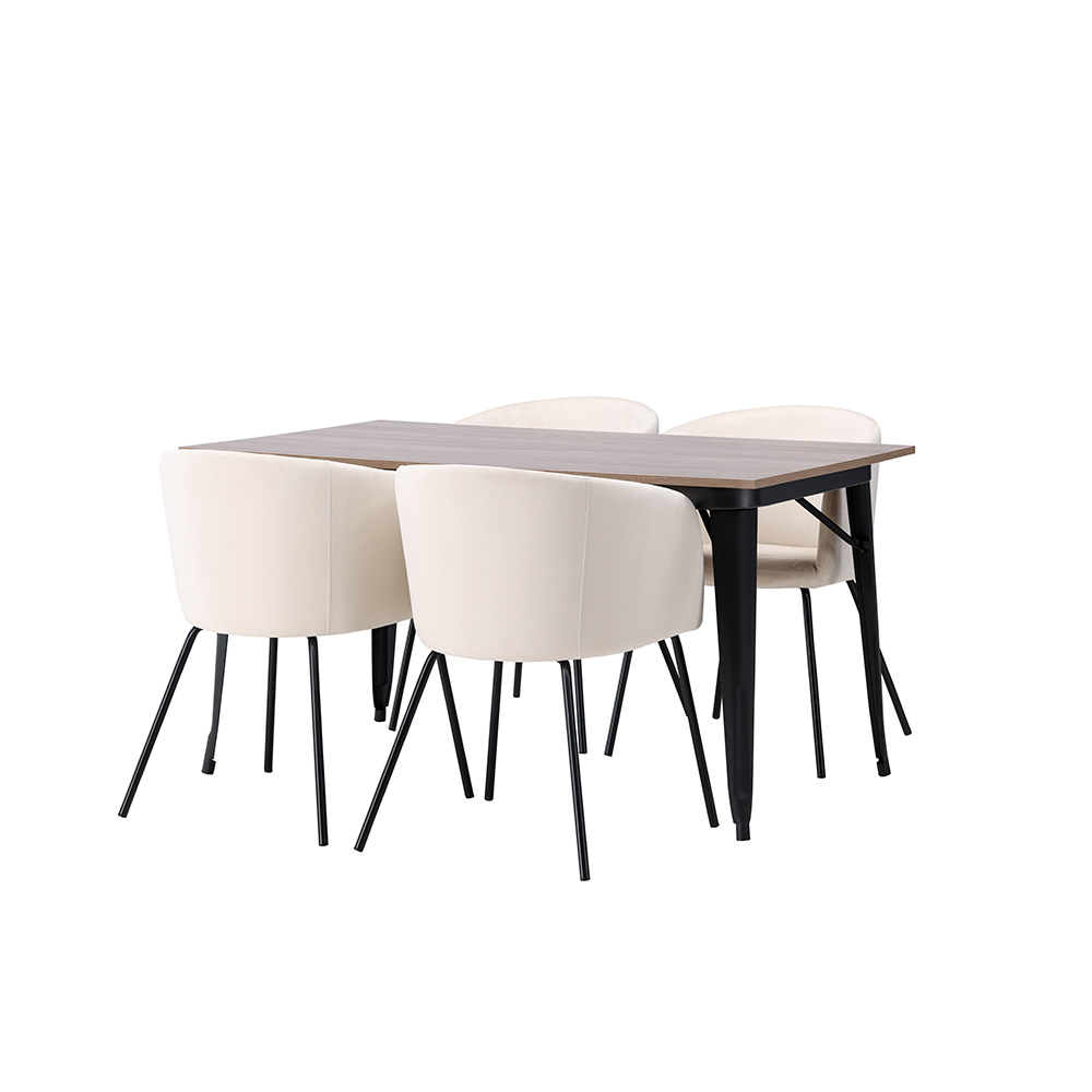 Spisegruppe Venture Home Tempe 140 cm med 4 Berit Stoler Fløyel