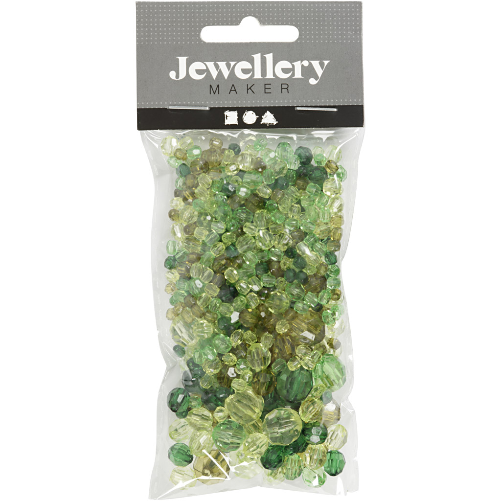Plastperler Creativ Company Harmoni Facettperlemix Str 4-12 mm Hullstr 1-2,5 mm1 Pk