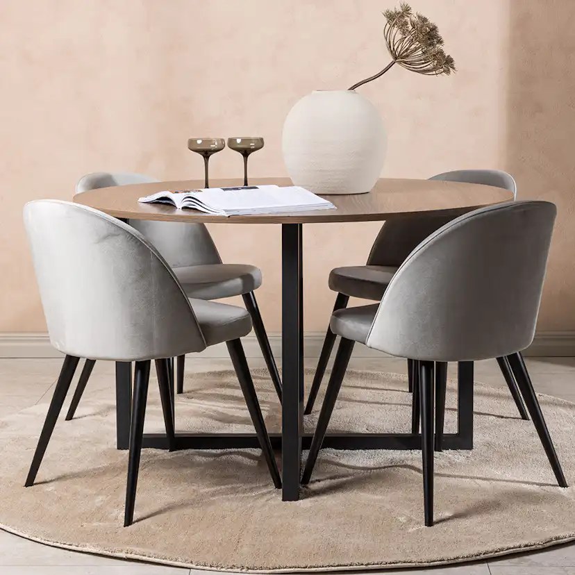 Spisegruppe Venture Home Durango Ø 120 cm med 4 Velvet Stoler
