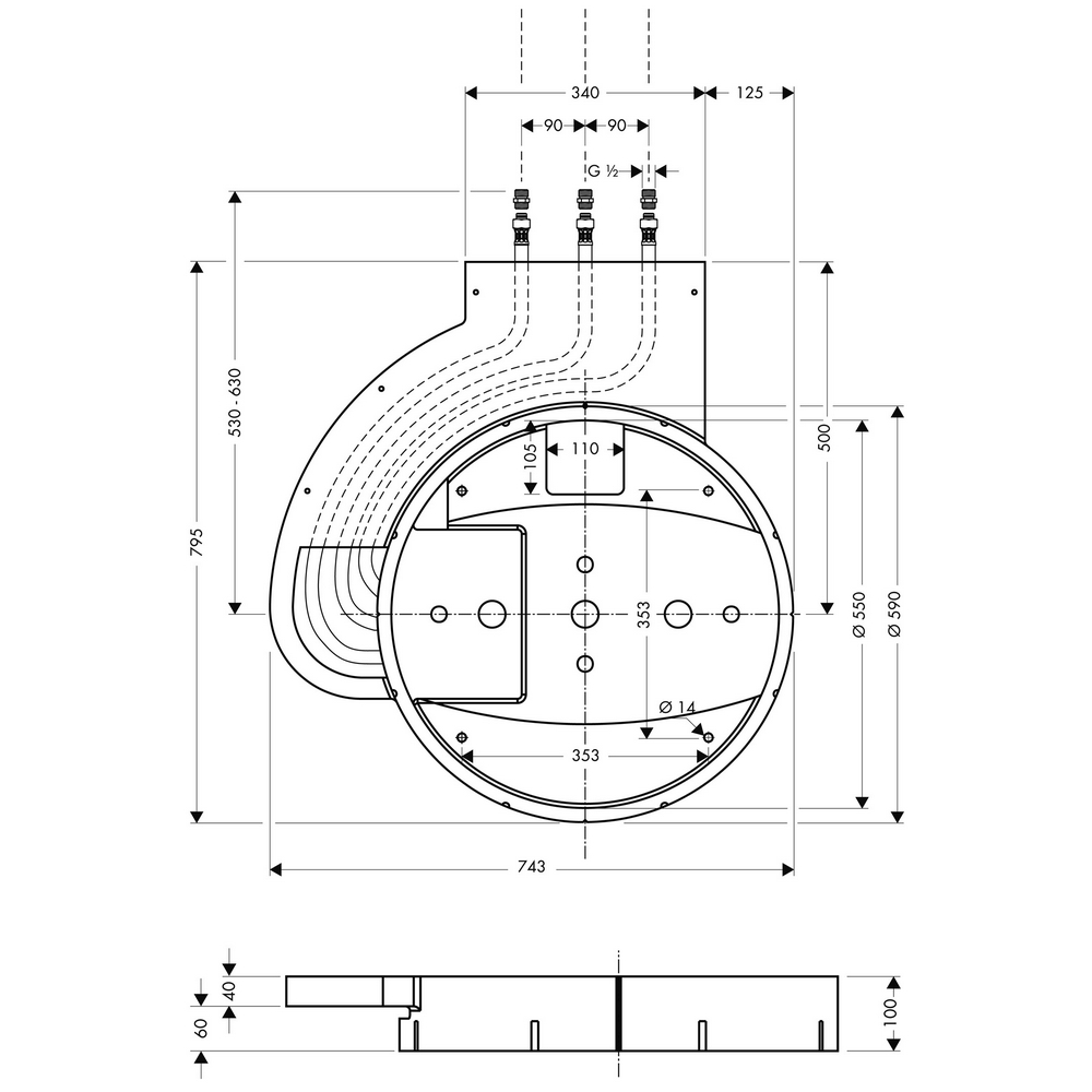 Innbyggingsdel Hansgrohe til Rainmaker 600 mm