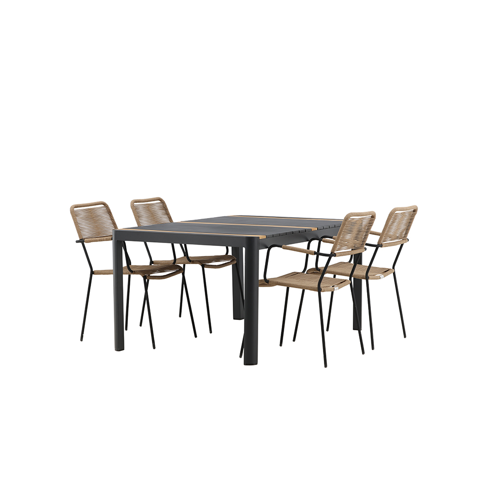 Spisegruppe Venture Home Togo 150x100 cm med 4 Lindos Stoler med Armstøtte