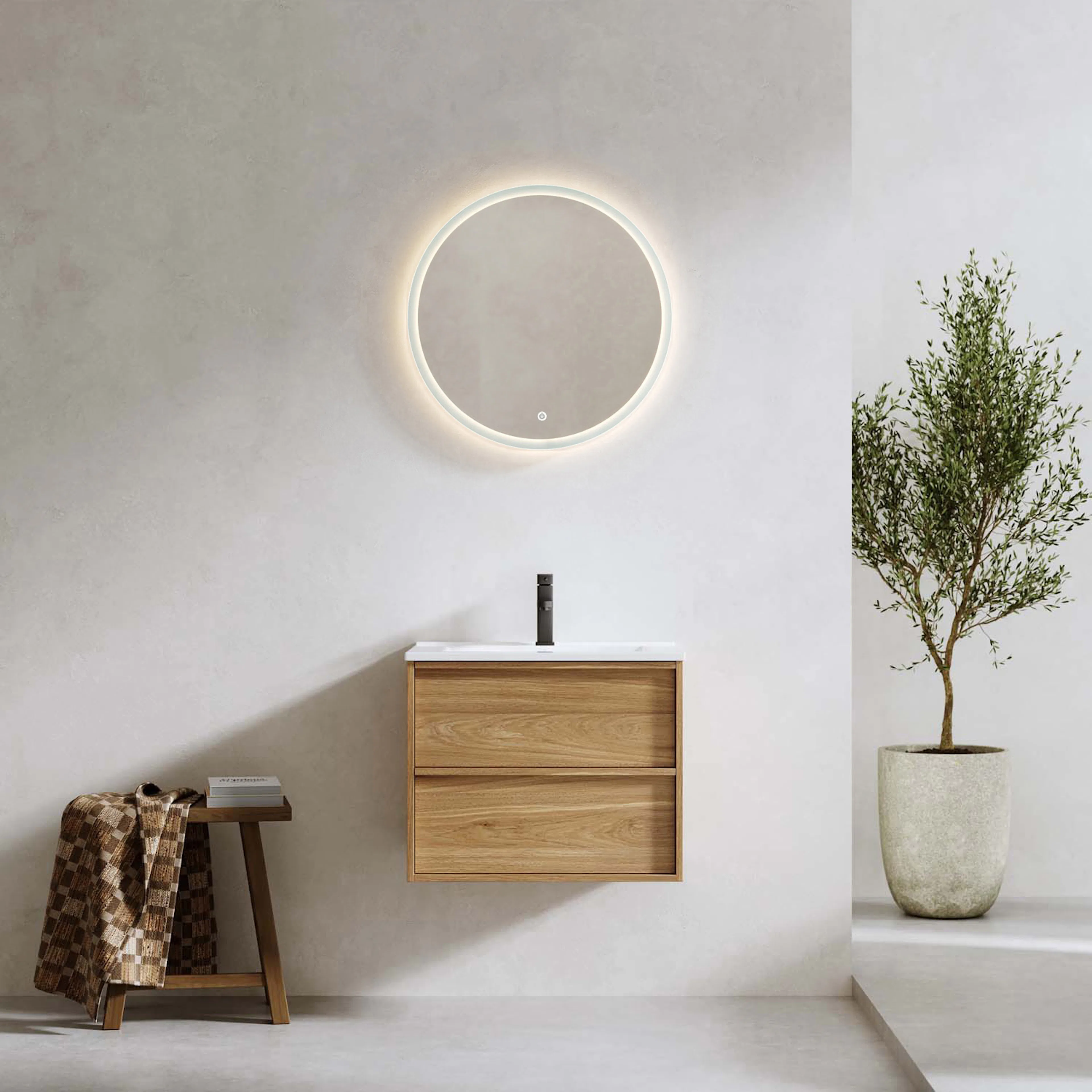 TVÄTTSTÄLLSSKÅP CHARM EK MED TVÄTTSTÄLL OCH SPEGEL SKINA 600 Eik, Bredde: 610 mm, Dybde: 465 mm