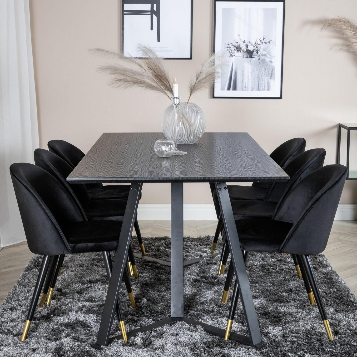 Spisegruppe Venture Home Madde med 6 Valentina Stoler Fløyel