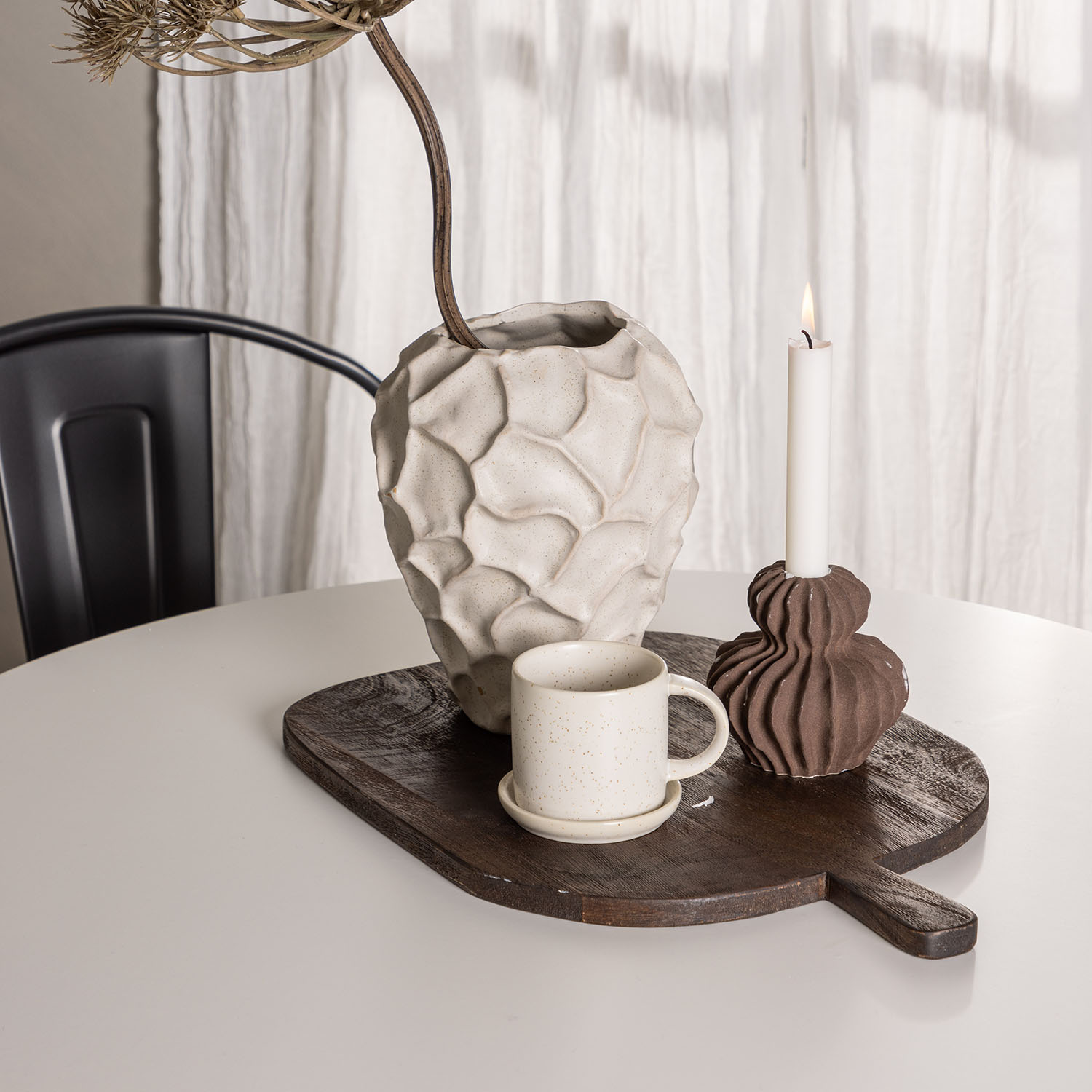 Hamden Dining Table - White MDF+Tempe Dining Chair - Dark gr Hvit/Sort/Valnøtt