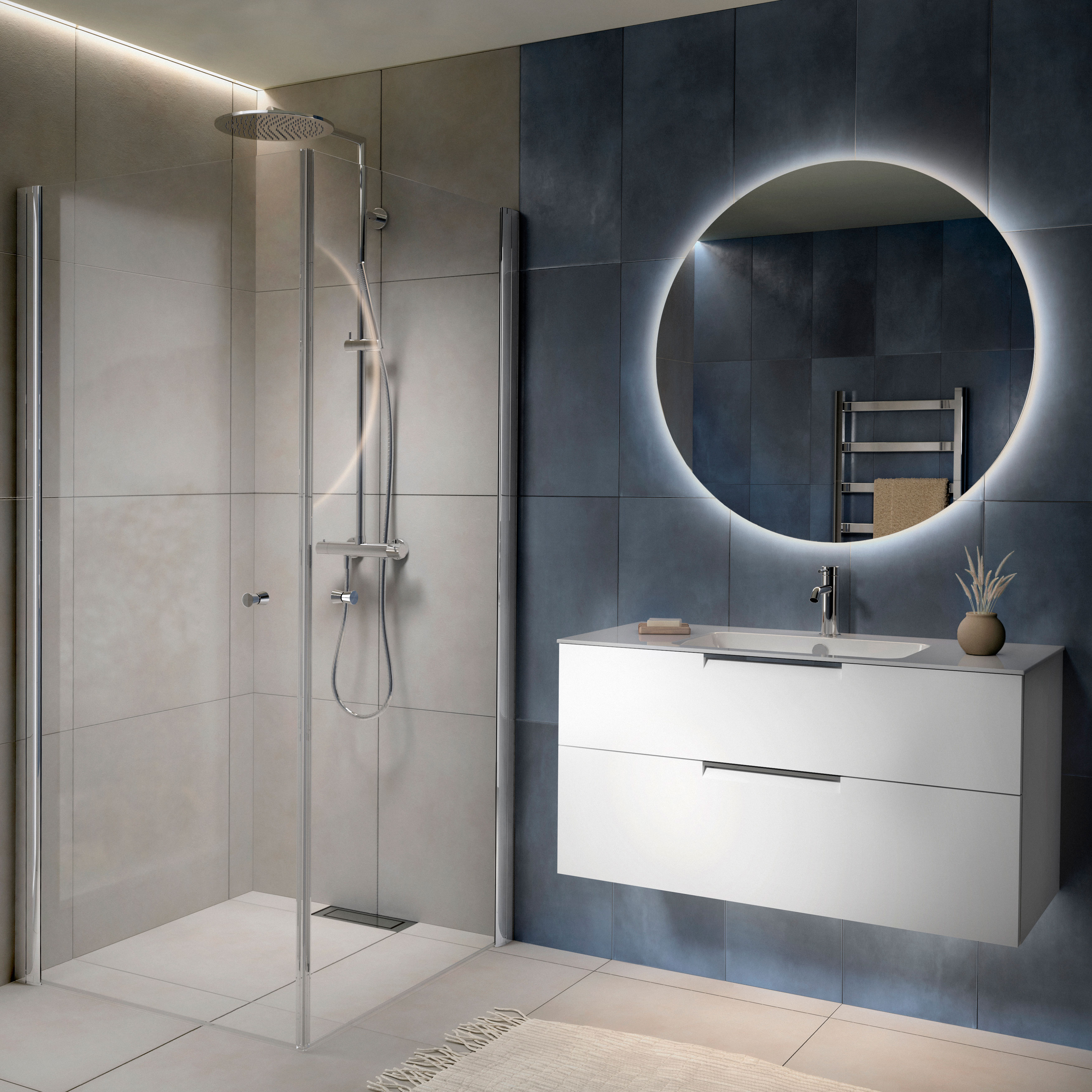 Spirit Rak 90x90 Ma Kl 900x900x1970 mm, Matt Aluminium, Klart Glass med Knott