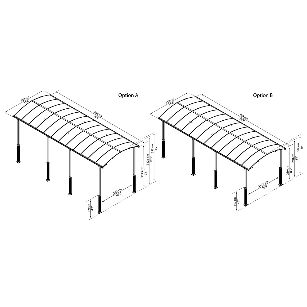 Carport Canopia av Palram Alpine I Metall for Bobil 3,6x8,5 m