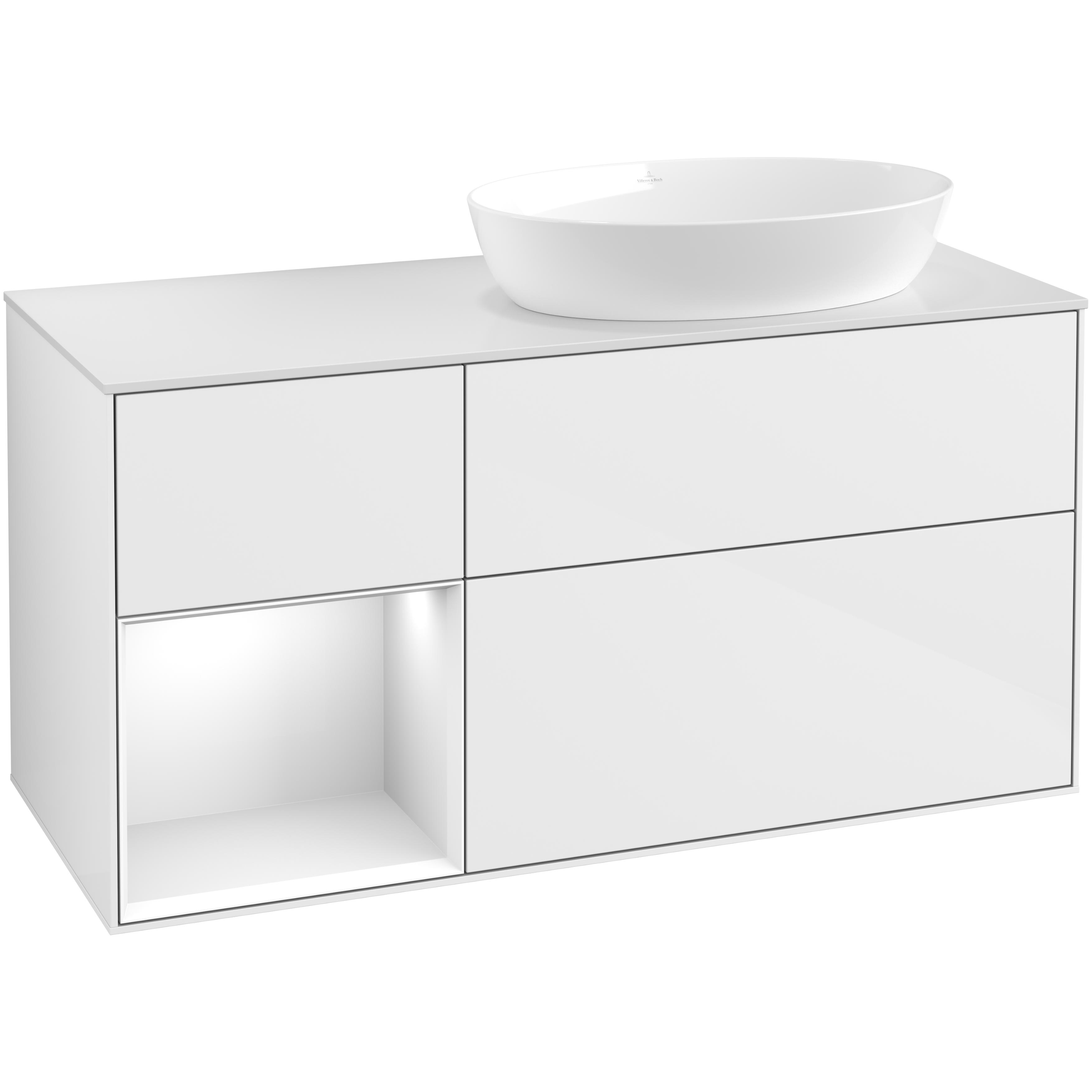 Tvättställsskåp Villeroy & Boch Finion med 3 Lådor Hylla och Bänkskiva för Ocentrerat Tvättställ från Artis & Collaro
