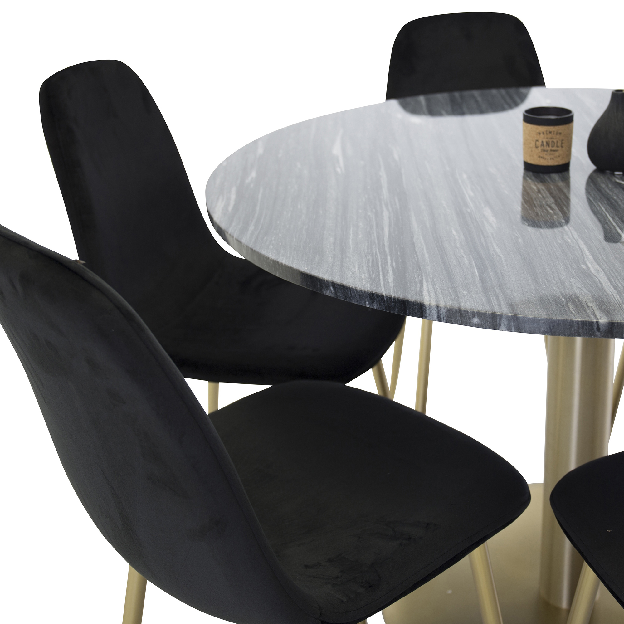 Spisegruppe Venture Home Estelle Sort/Messing med 6 Pobbie Stoler