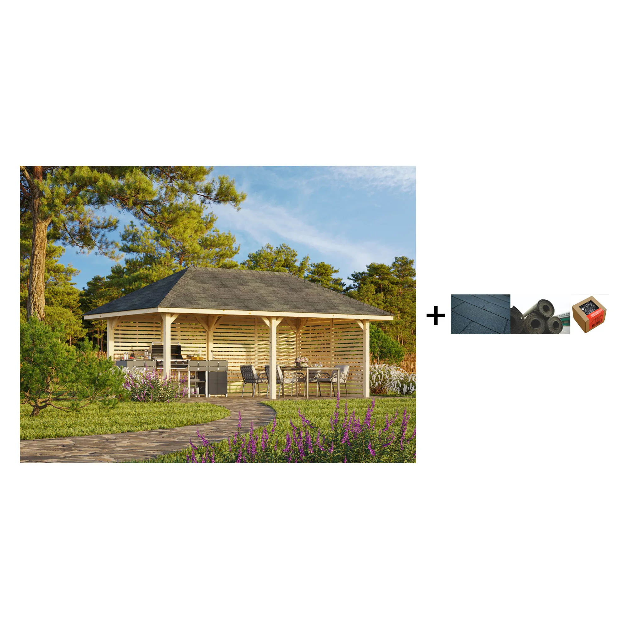 Paviljong Palmako Bianca 16,6 m2 Sett 109 med Shingel, Papp og Spiker